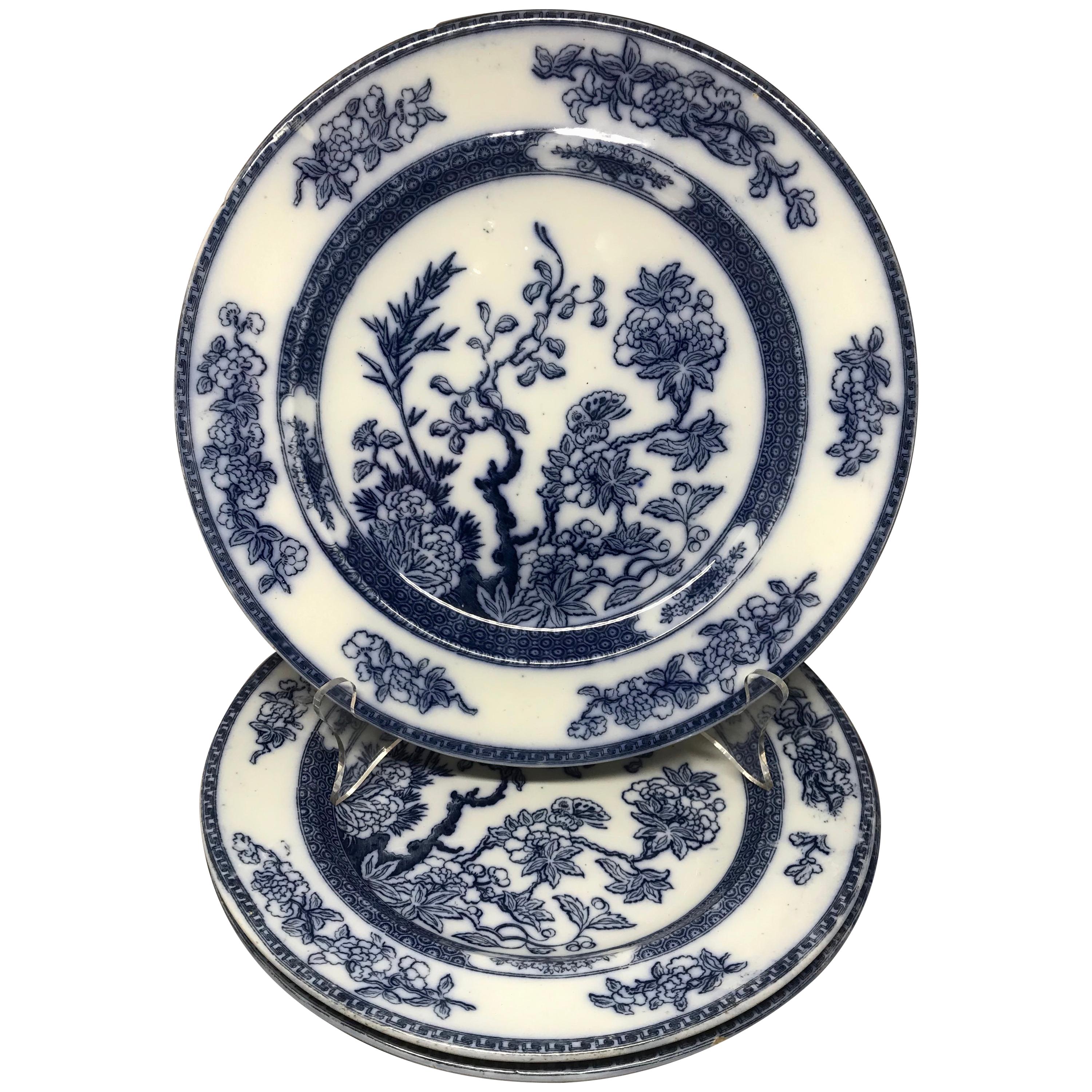 Set von drei großen blauen und weißen Copeland-Indianer-Baumtellern im Angebot