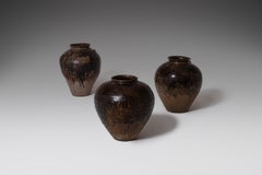 Set of Three Large Burmese Ceramic Martaban Jars, circa 18th Century