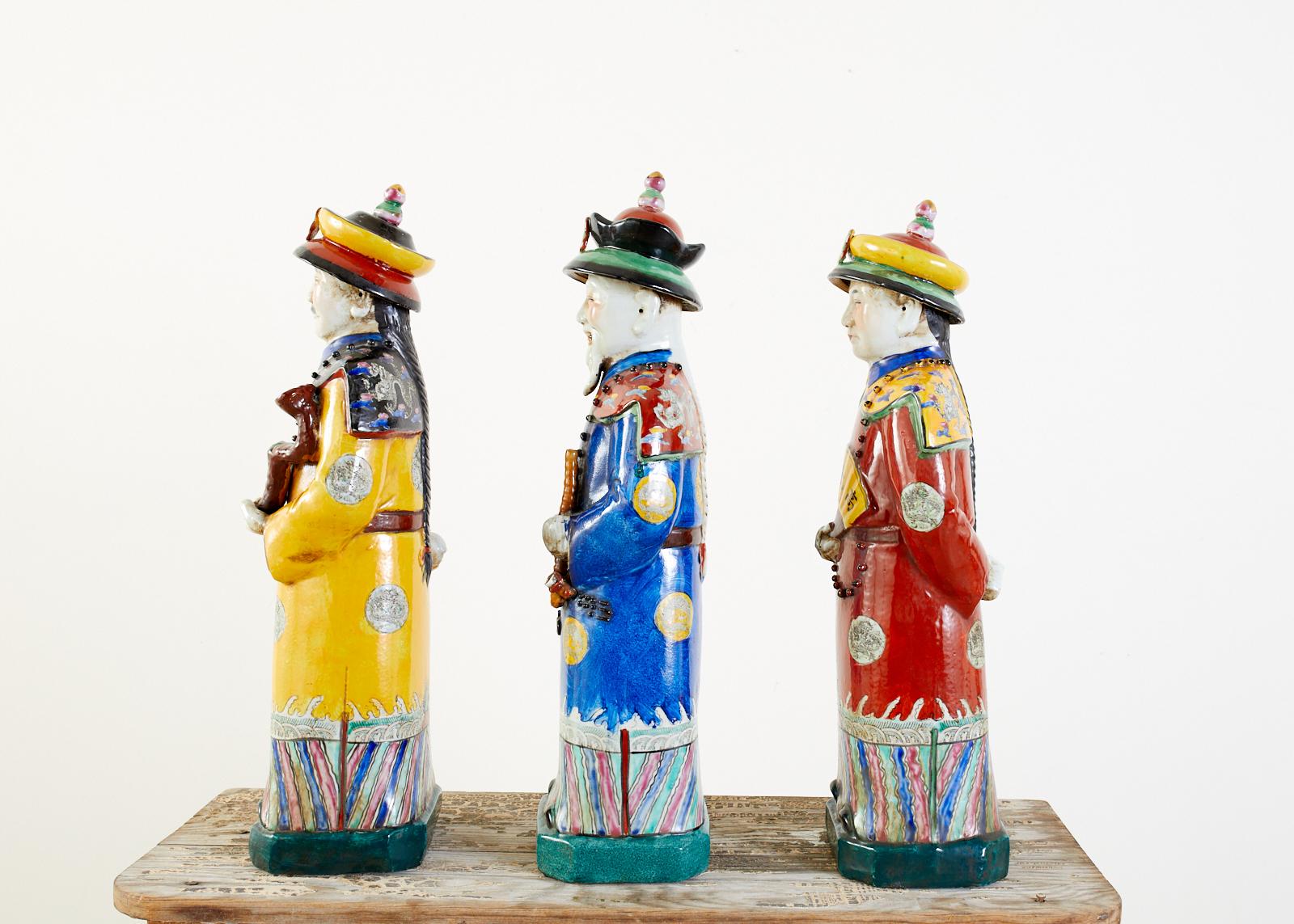 Set of Three Large Chinese Porcelain Qing Emperor Figures In Good Condition In Rio Vista, CA