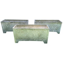 Set of Three Large French Cast Stone Art Nouveau Style Rectangular Planters