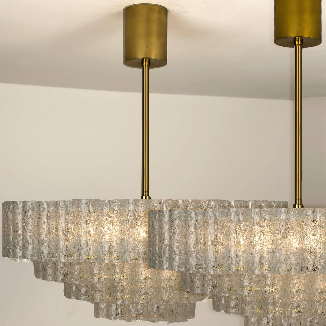 Set of Three Large Glass Brass Light Fixtures by Doria, Germany, 1969 For Sale 4