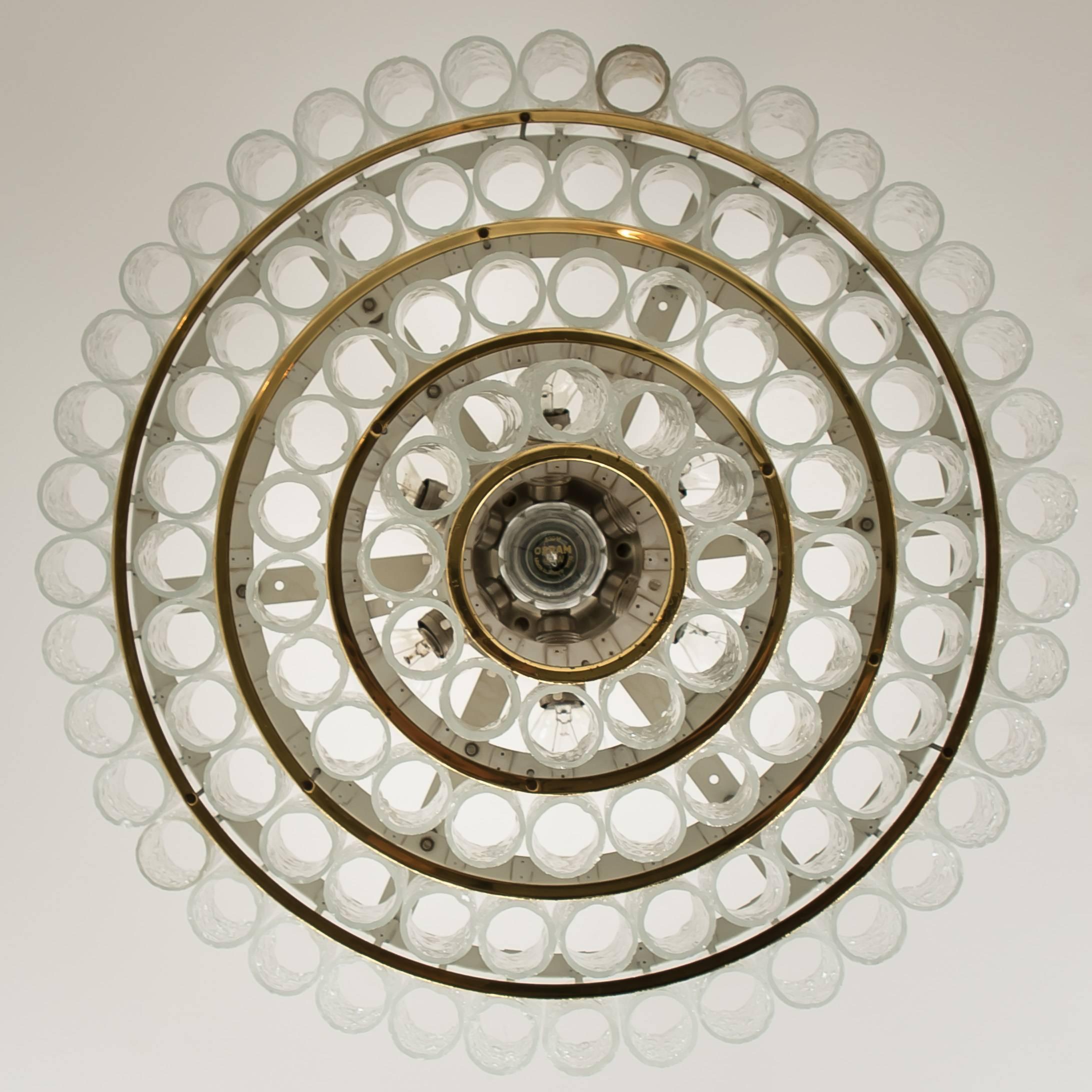 Set di tre grandi lampade in vetro e ottone di Doria, Germania, 1969 in vendita 10