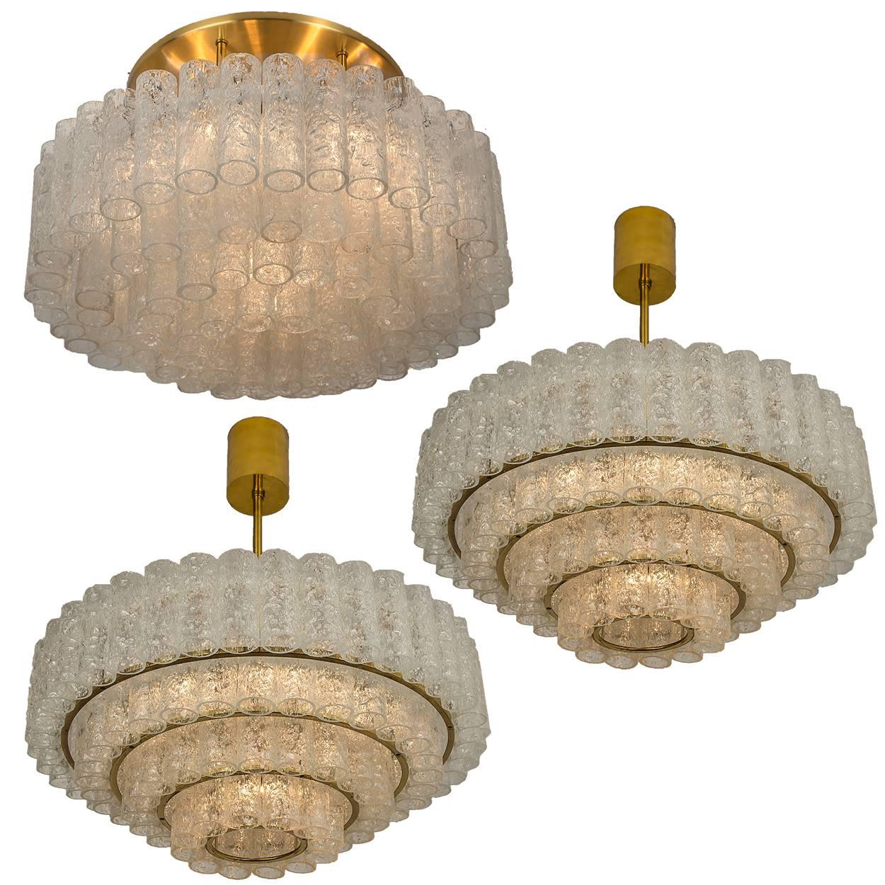Set of Three Large Glass Brass Light Fixtures by Doria, Germany, 1969 For Sale 13