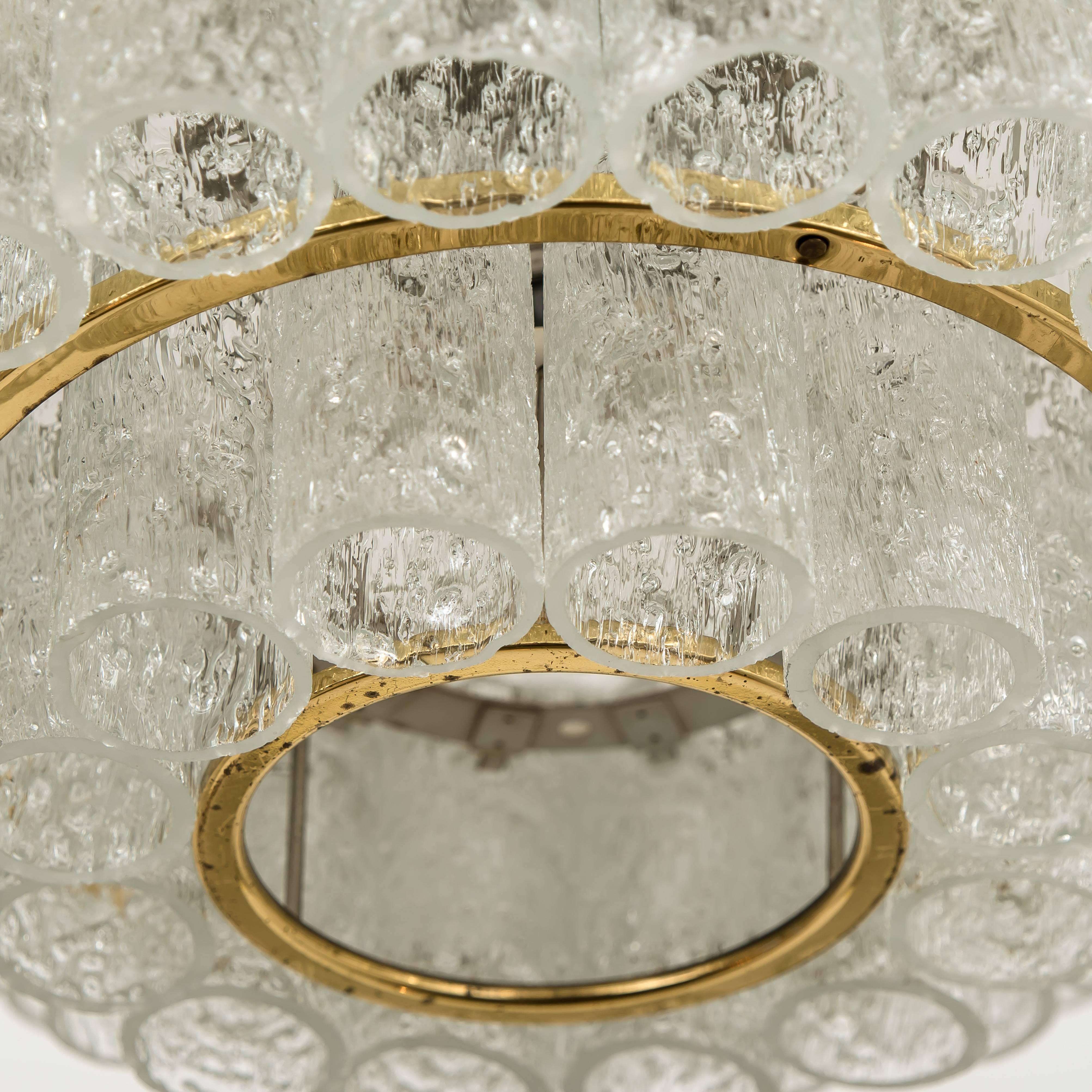 Set of Three Large Glass Brass Light Fixtures by Doria, Germany, 1969 For Sale 1