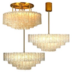 Vintage Set of Three Large Glass Brass Light Fixtures by Doria, Germany, 1969