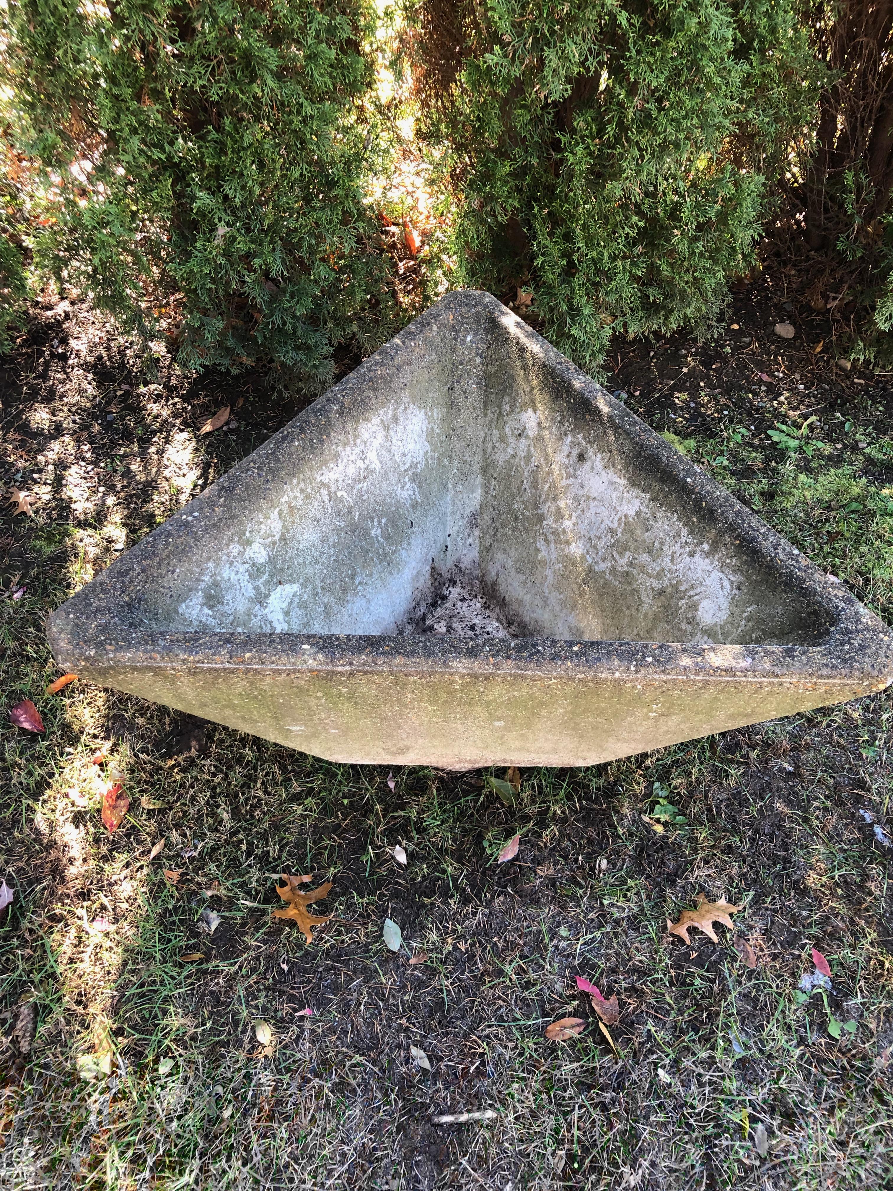 Set of Three Large, Heavy English Triangular Cast Stone Planters 2