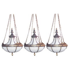 Antique Set of Three Large Leaded Glass Caldwell Chandeliers