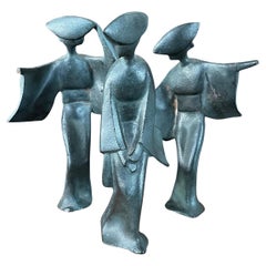 Set of Three Large Mid-Century Bronze Japanese Geisha Figurines