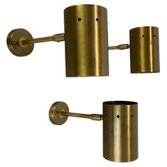 Set of three large minimalist Brass "tube" Wall Light Sconces, Italy 1970s