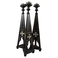 Set of three large Neo-Gothic chandeliersn with tripod legs, Sweden circa 1830 