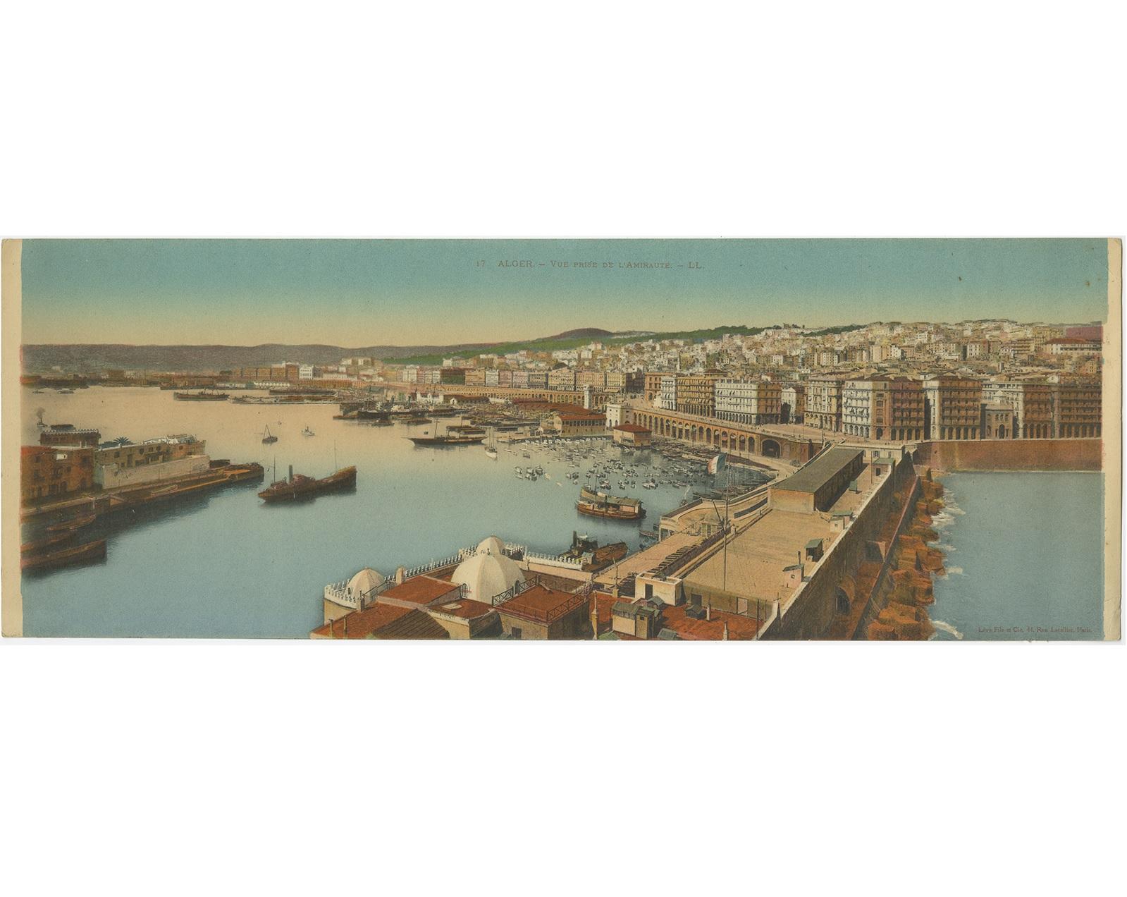 Set di tre grandi cartoline panoramiche, circa 1920. Mostra Béjaïa (ex Bougie), Algeri e Lugano. Pubblicato da Lévy (Bougie & Algiers) e Paul Bende (Lugano).