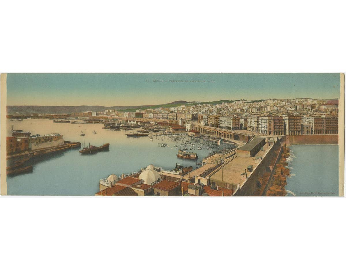 Set of Three Large Panoramic Vintage Postcards of Algeria and Lugano