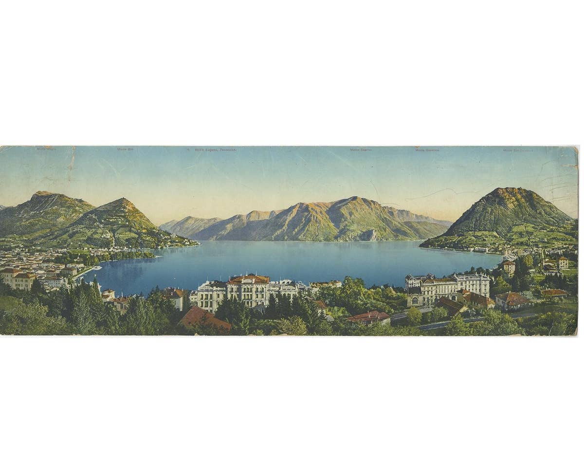 Set of Three Large Panoramic Vintage Postcards of Algeria and Lugano