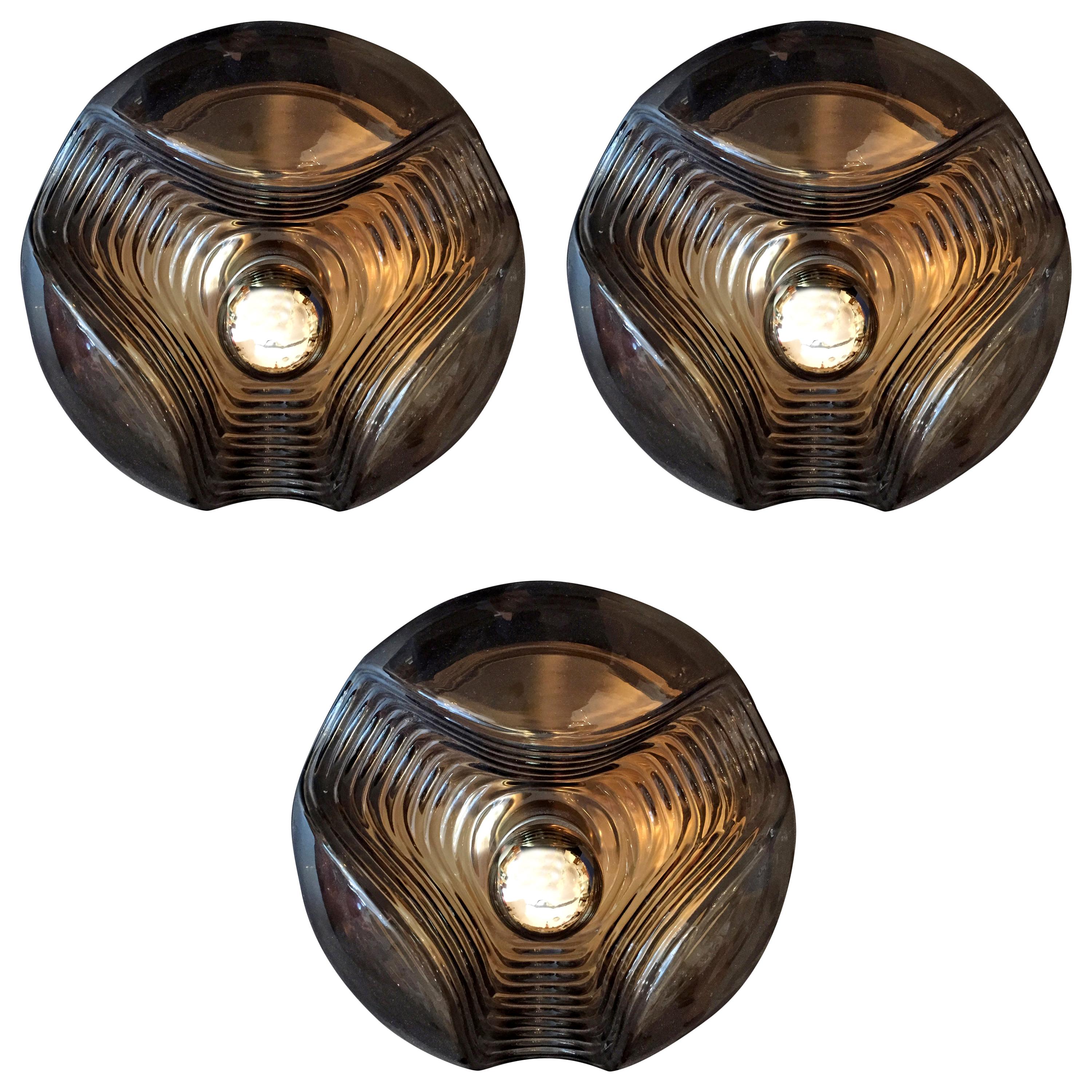 Set of Three Large Peill and Putzler Space Age Lights For Sale