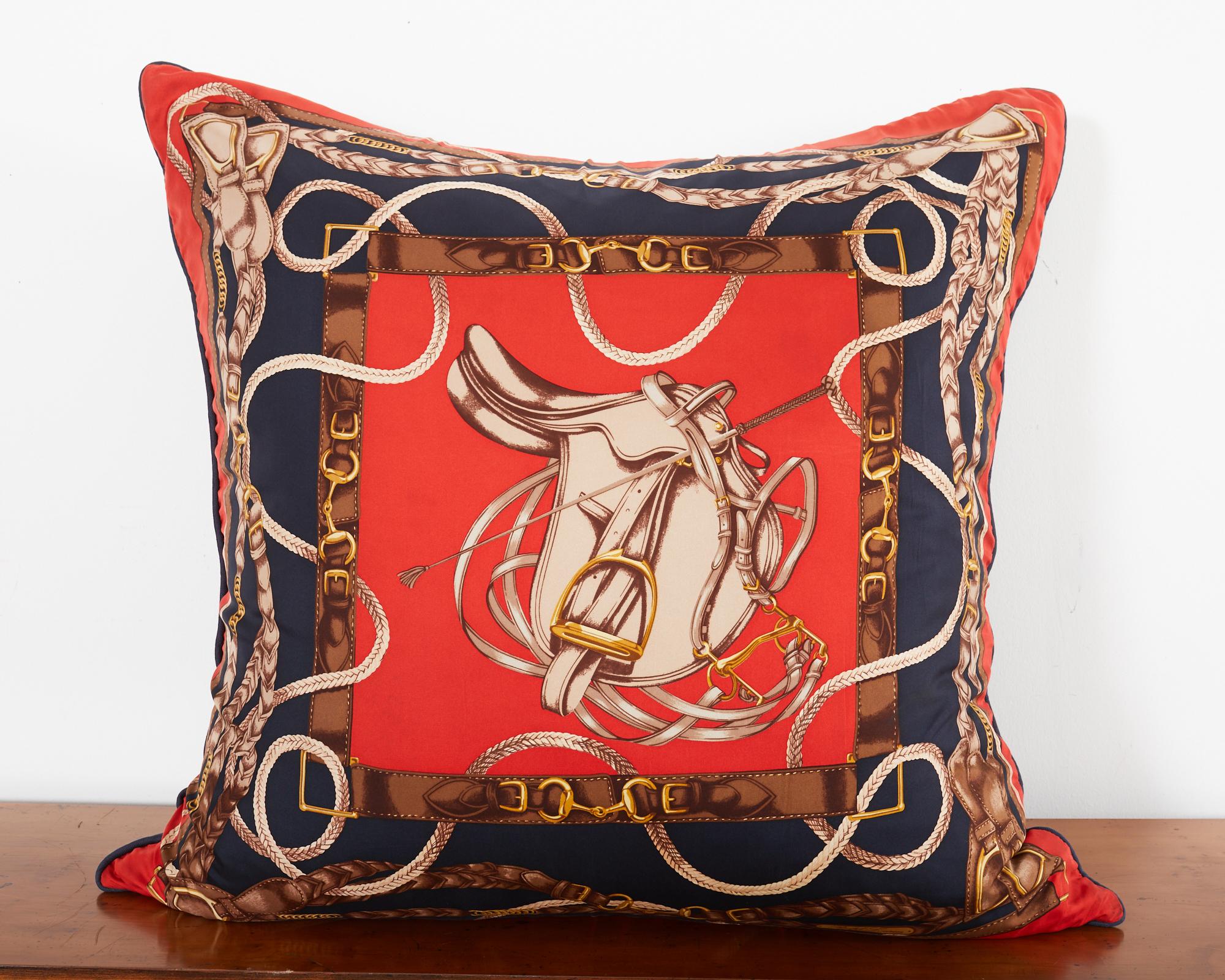 Set of Three Large Ralph Lauren Equestrian Silk Scarf Pillows For Sale 1