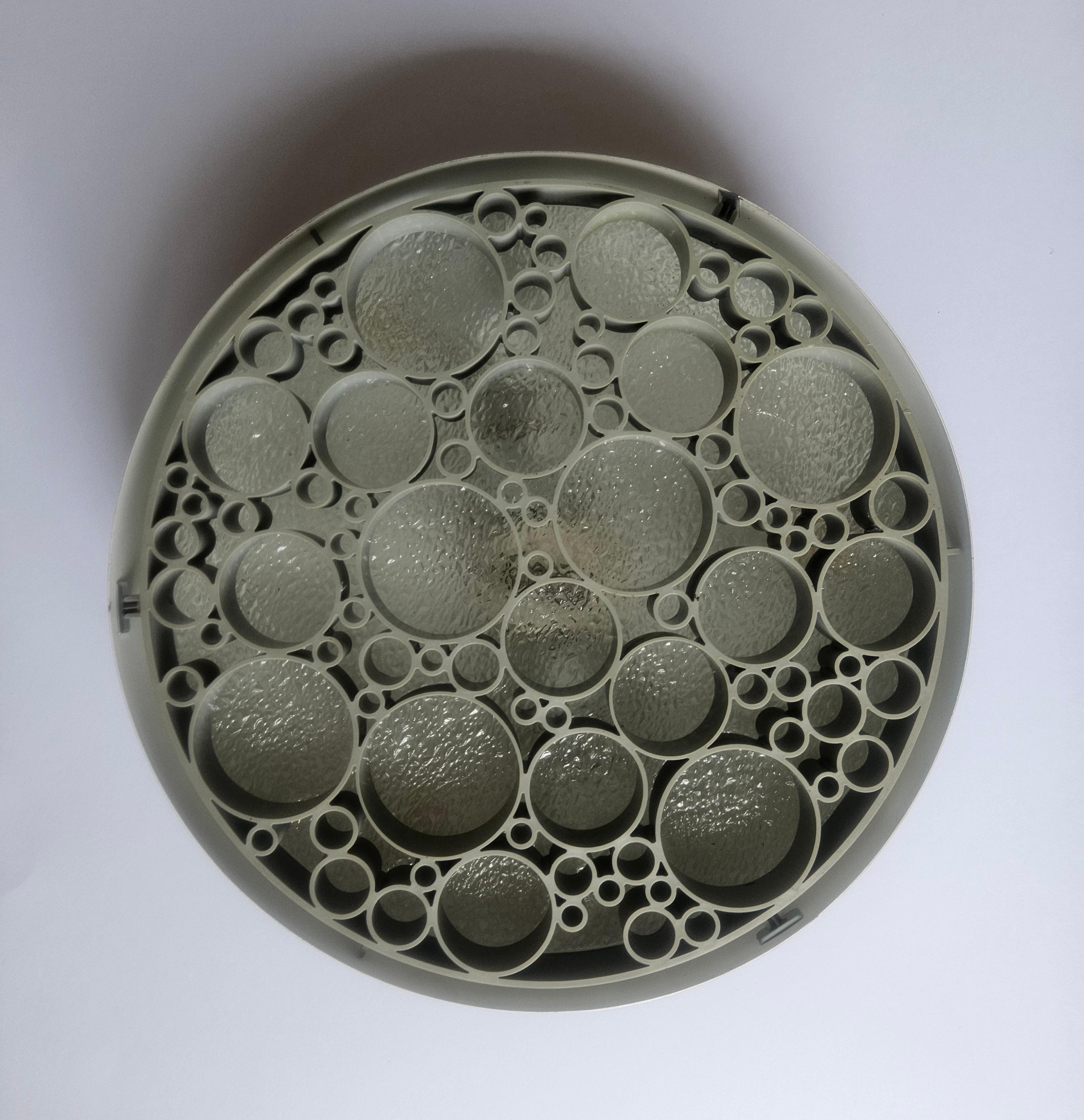 Glass Set of Three Large Rare Midcentury Flush Mounts Alliance, RAAK, 1970s For Sale