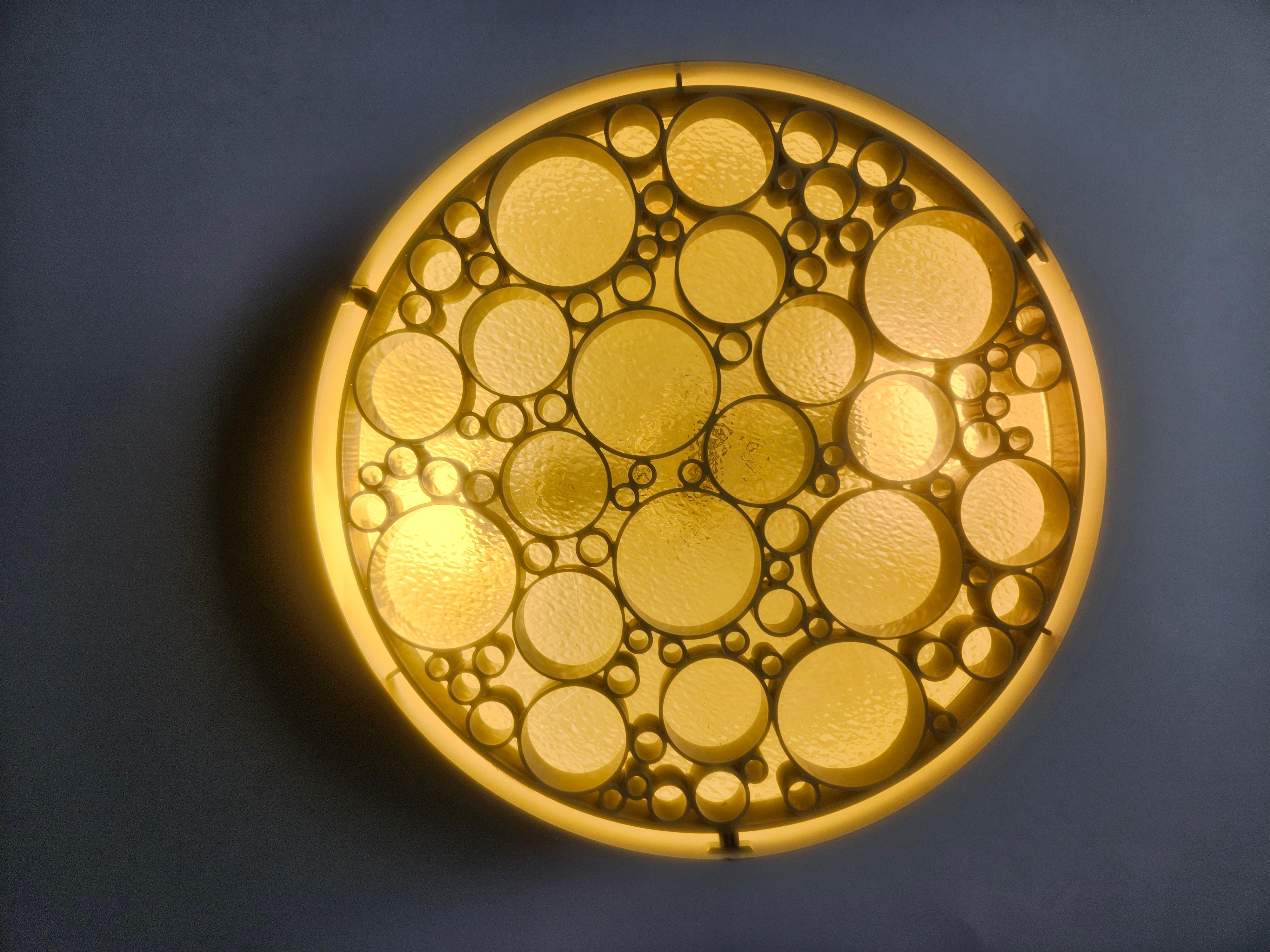 Set of Three Large Rare Midcentury Flush Mounts Alliance, RAAK, 1970s For Sale 1