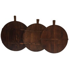Vintage Set of Three Large Round Pine Cutting Boards with Handle