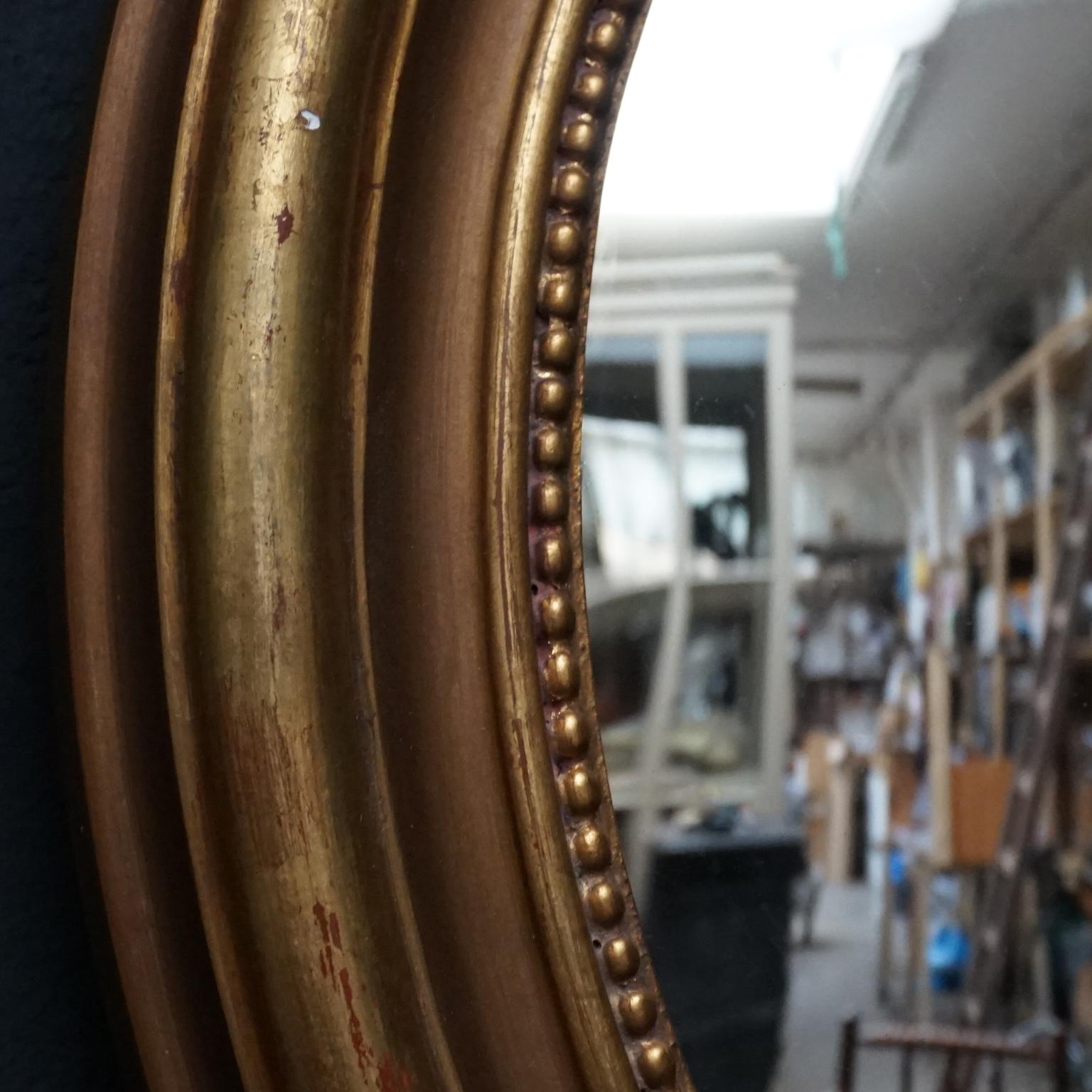 Set of Two Large Round MCM Vintage Plastered Giltwood Convex Butler Mirrors 2