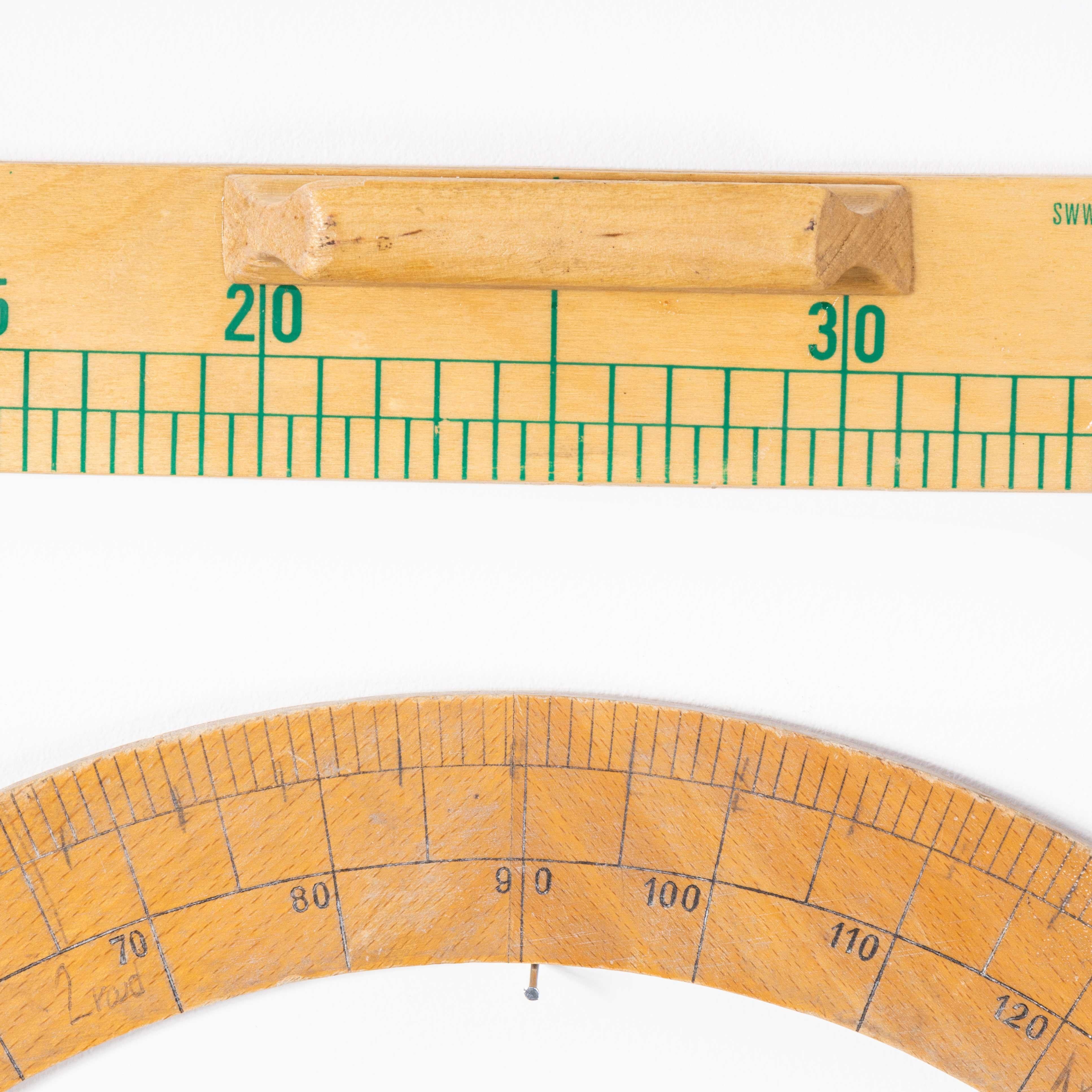 Mid-20th Century Set of Three Large Semi Cicular Stationery Oversize Protractors For Sale