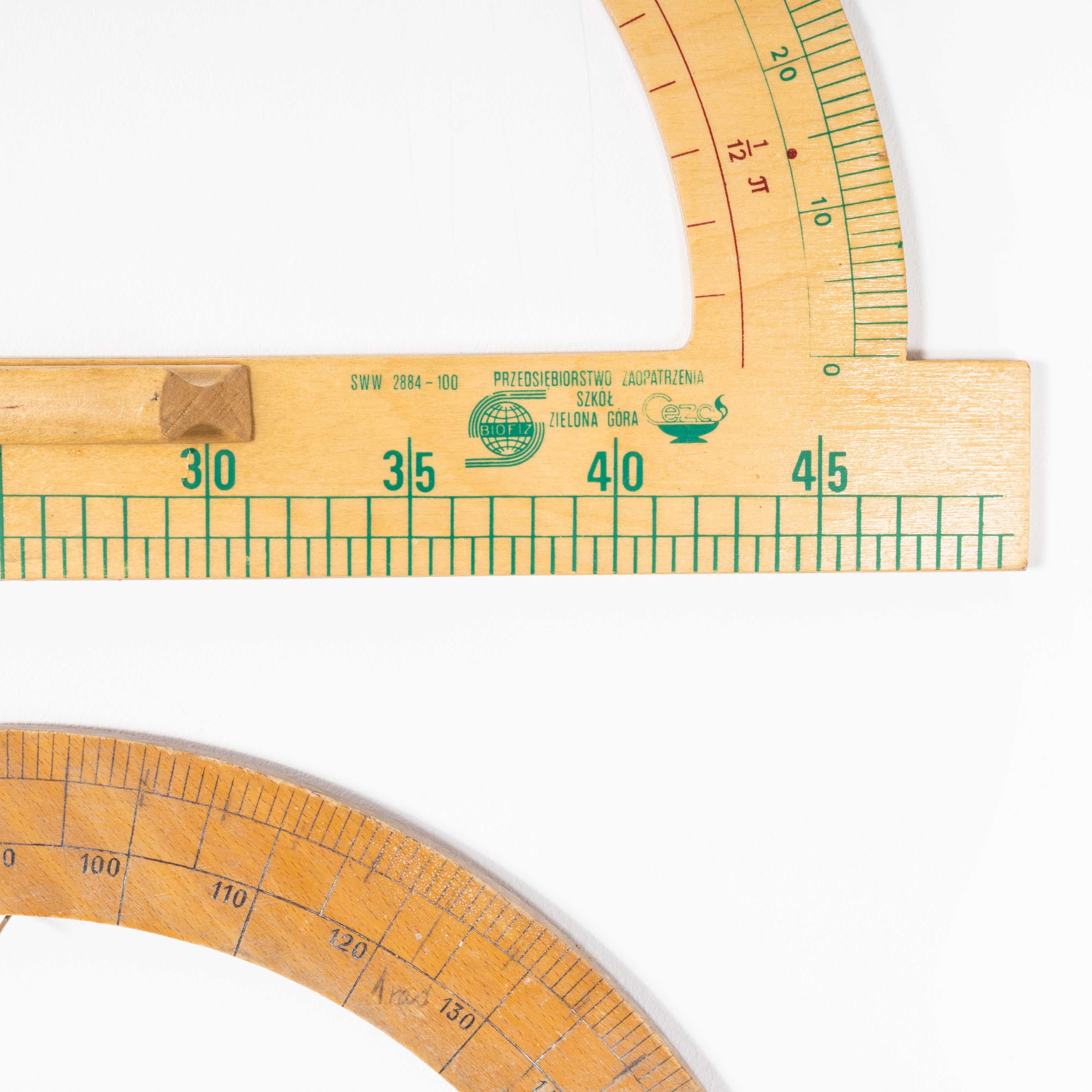Wood Set of Three Large Semi Cicular Stationery Oversize Protractors For Sale