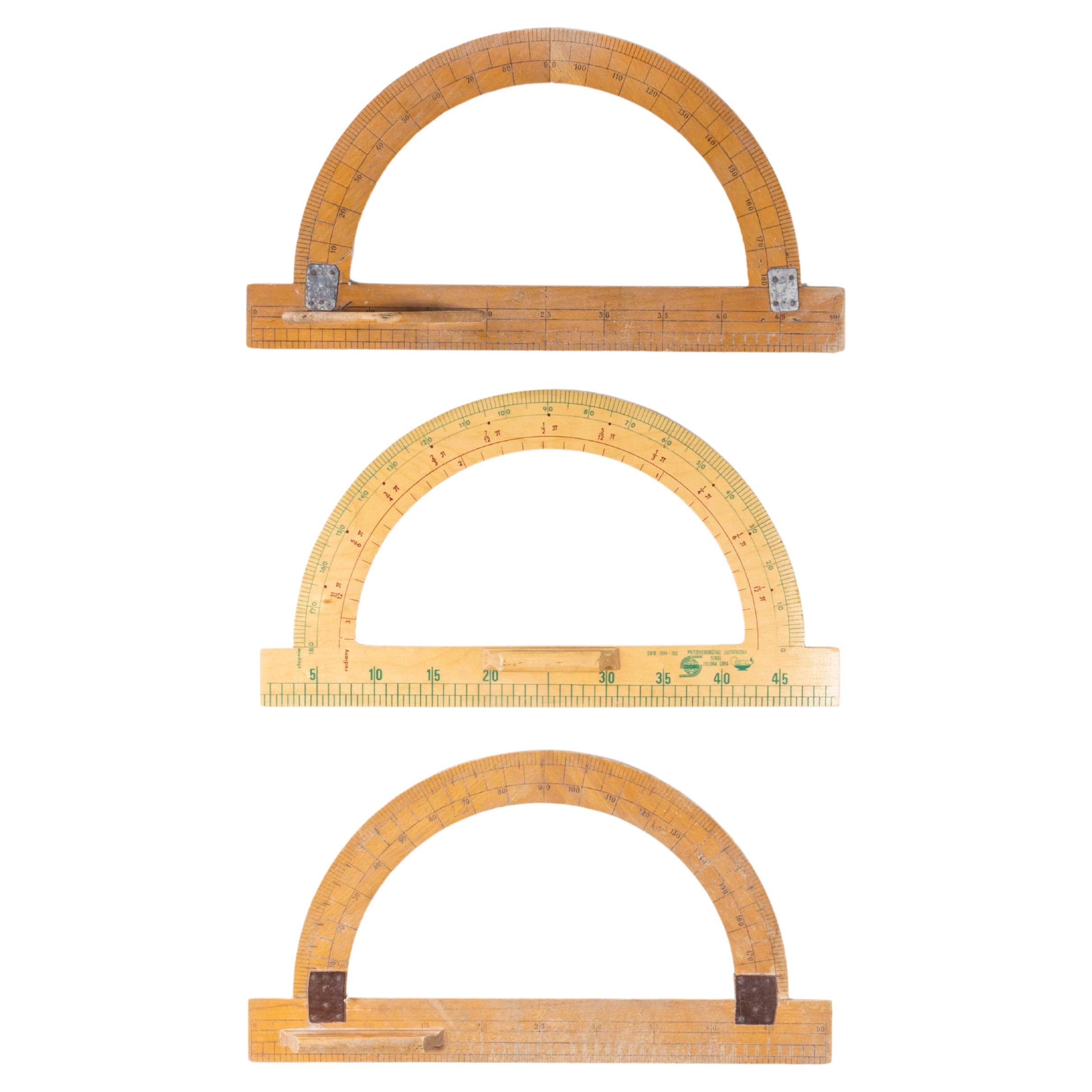 Set of Three Large Semi Cicular Stationery Oversize Protractors For Sale