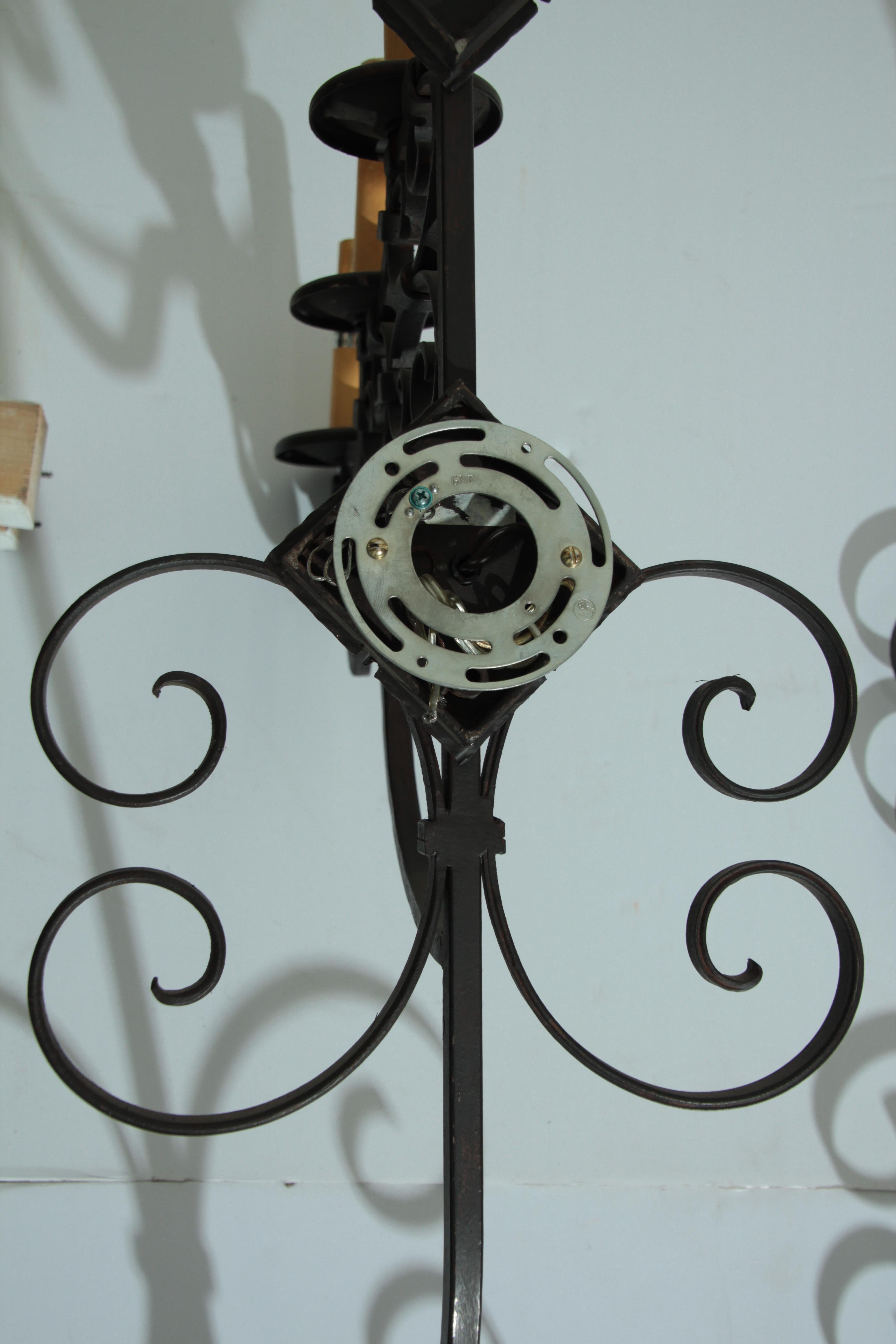 Set of Three Large Spanish Wrought Iron Wall Sconces with Three Lights 9
