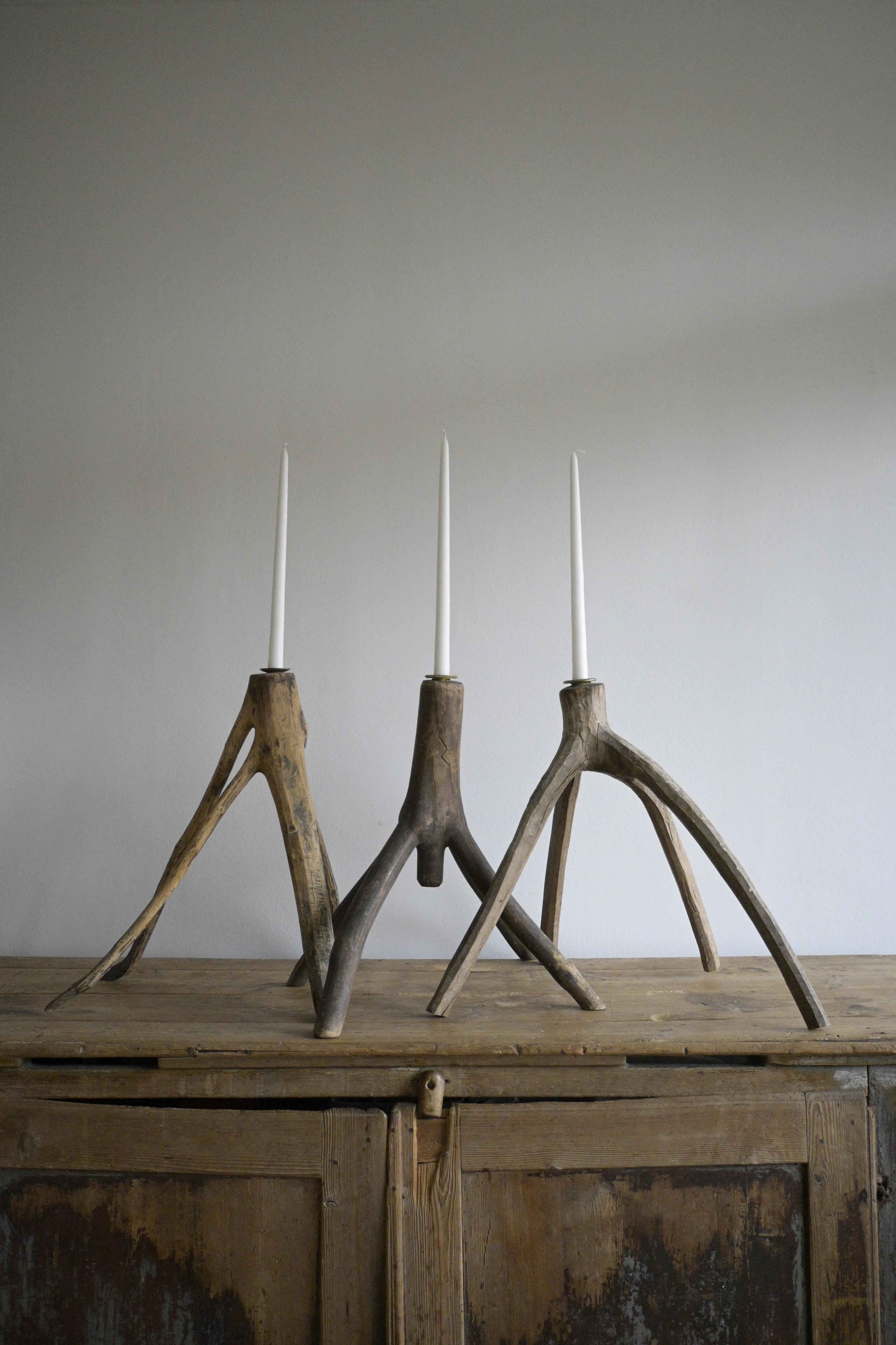 Set of Three Large Swedish Candlesticks, early 19th century

Parts from yarn swifters, called 