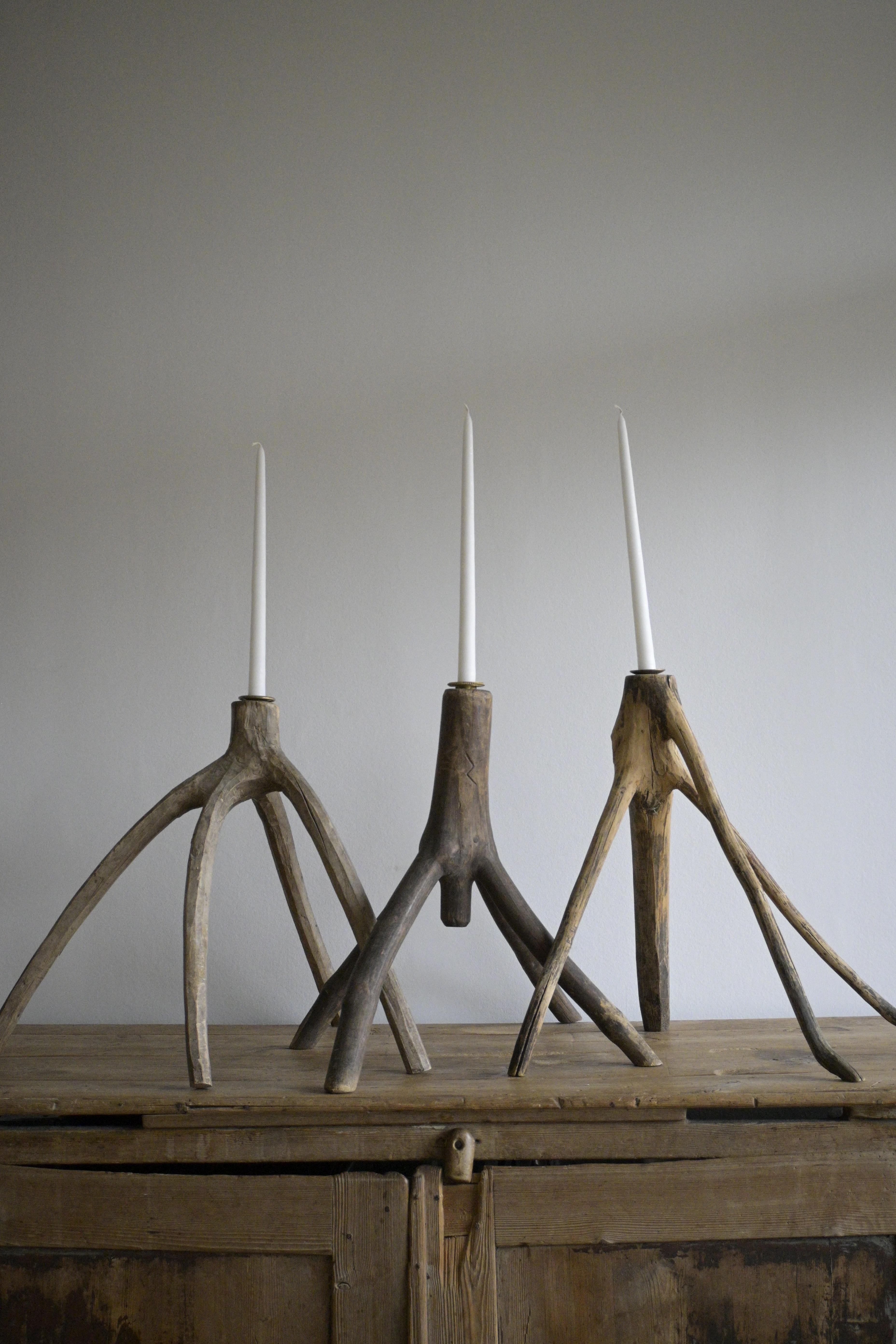 Birch Set of Three Large Swedish Candlesticks early 19th century For Sale