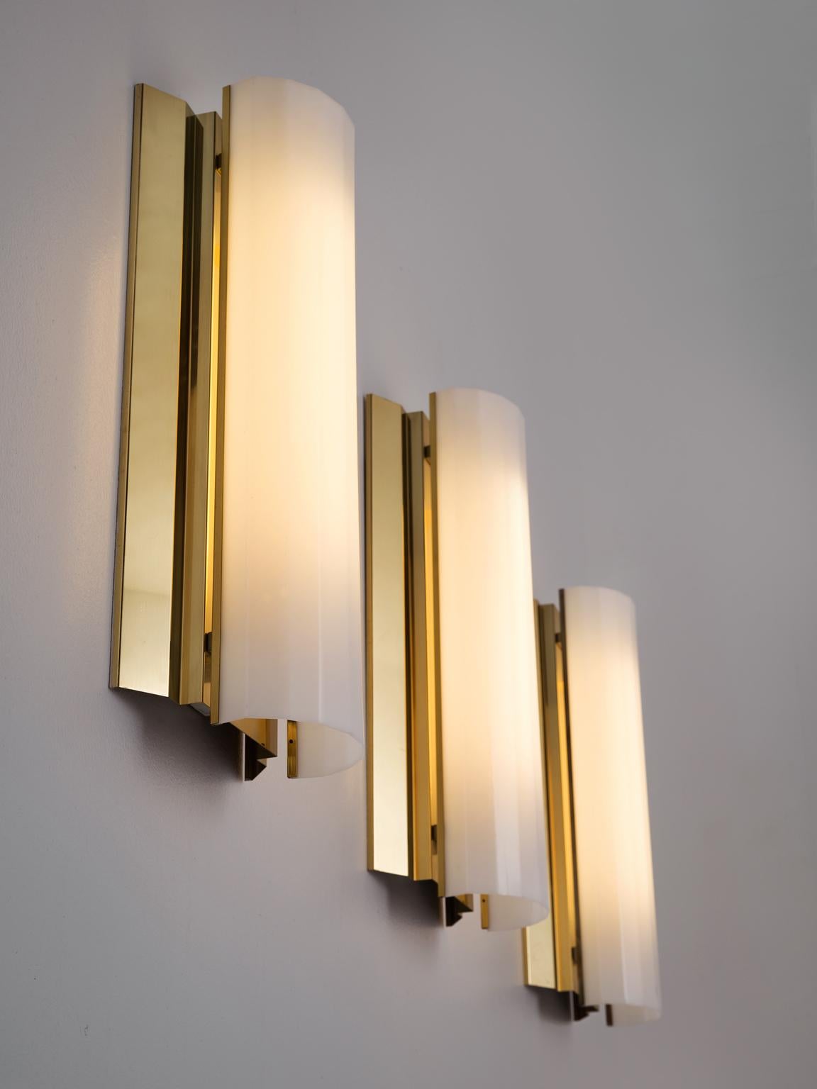 Mid-Century Modern Set of Three Large Swedish Wall Lights in Brass