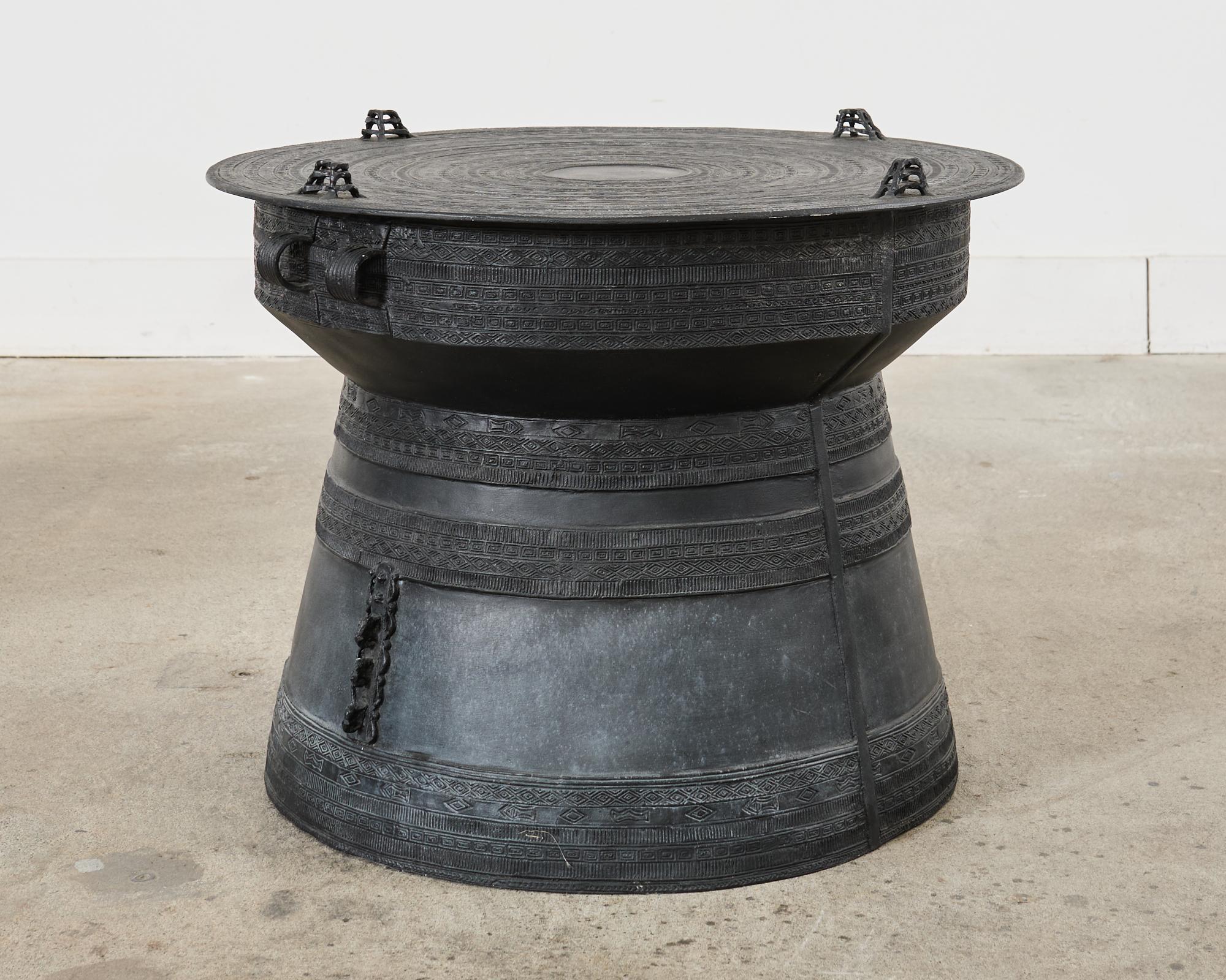 Set of Three Large Thai Metal Rain Drum Drink Tables 5