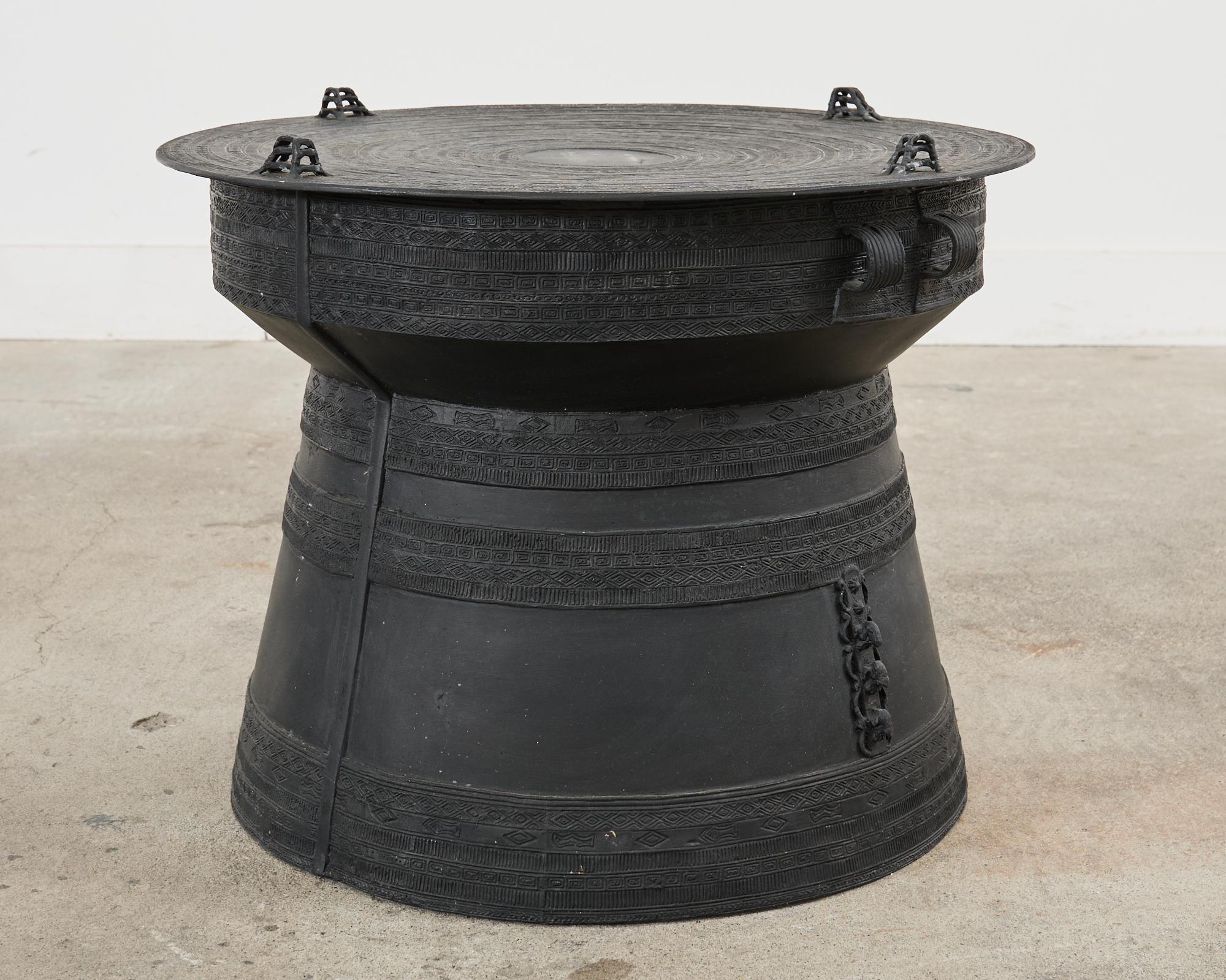 Set of Three Large Thai Metal Rain Drum Drink Tables 9