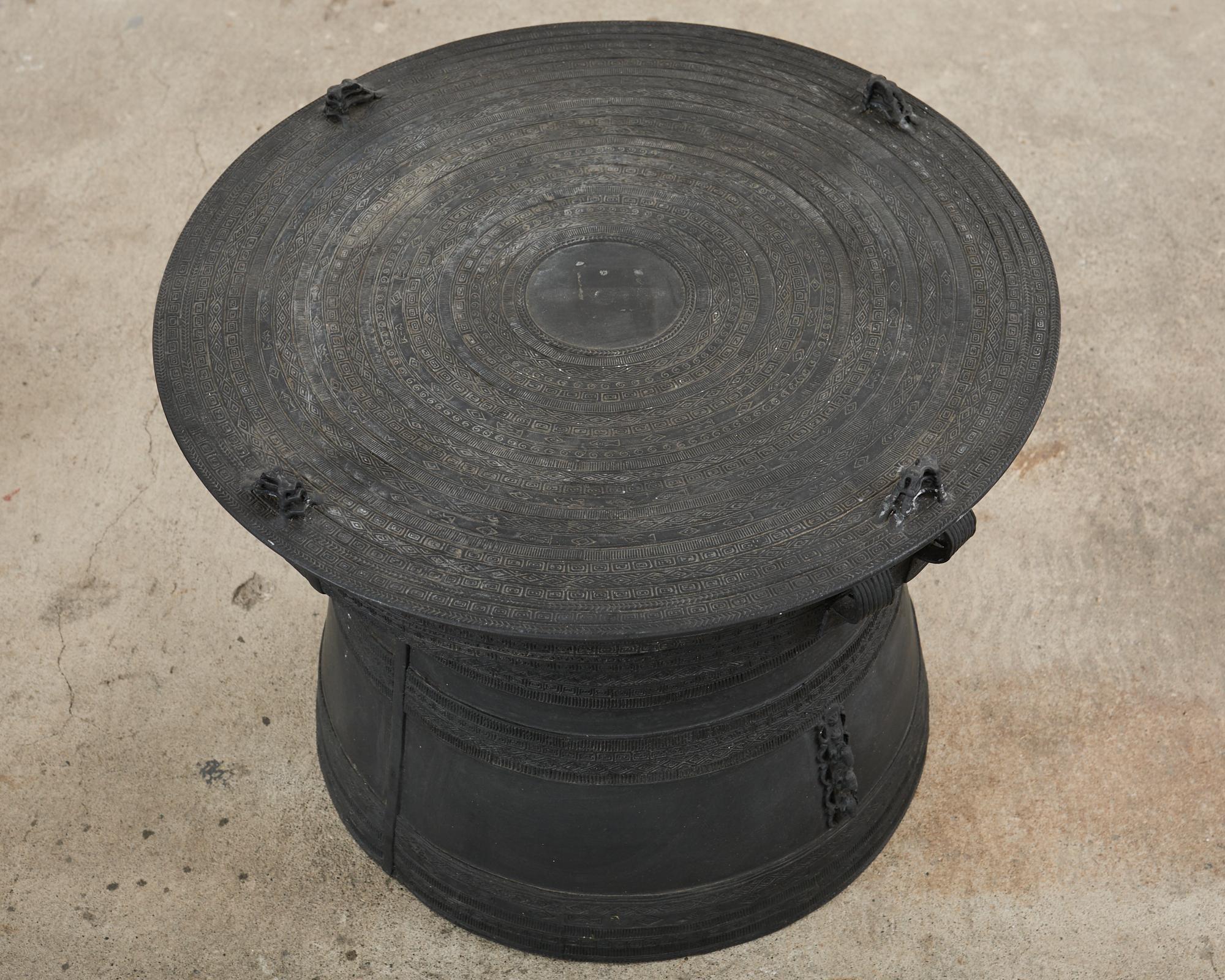 Set of Three Large Thai Metal Rain Drum Drink Tables 10