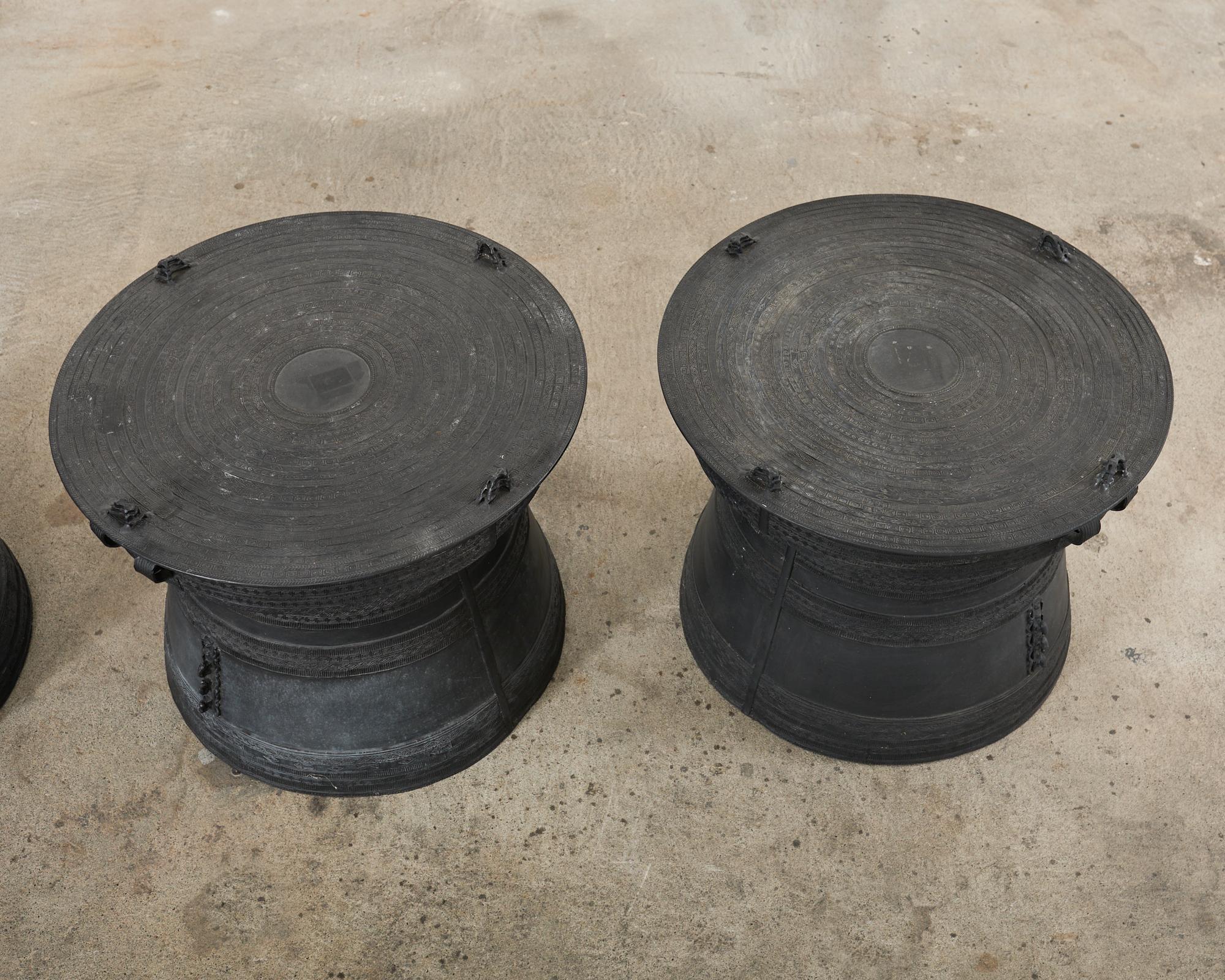 Set of Three Large Thai Metal Rain Drum Drink Tables 1
