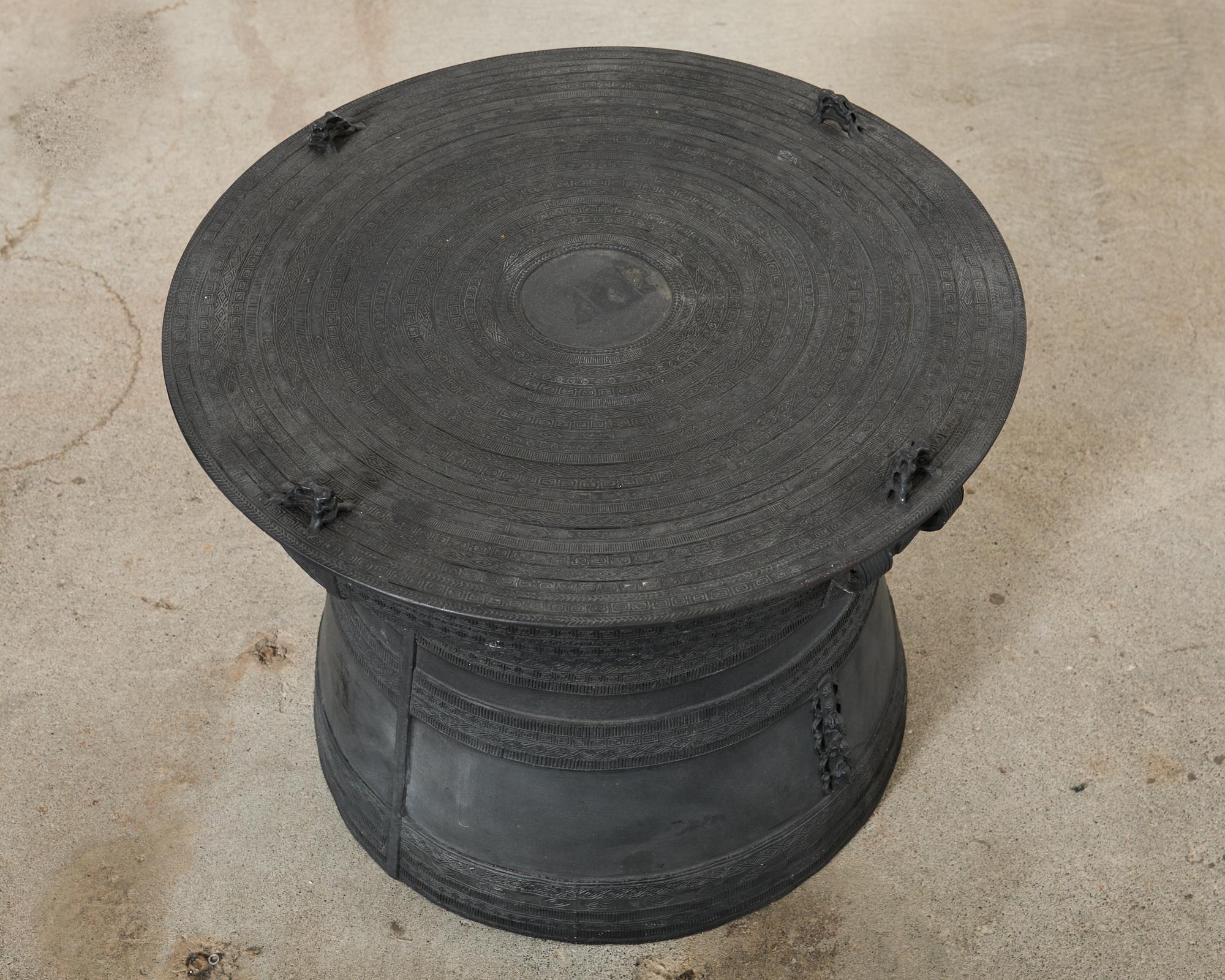 Set of Three Large Thai Metal Rain Drum Drink Tables 3
