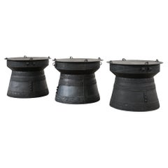 Set of Three Large Thai Metal Rain Drum Drink Tables