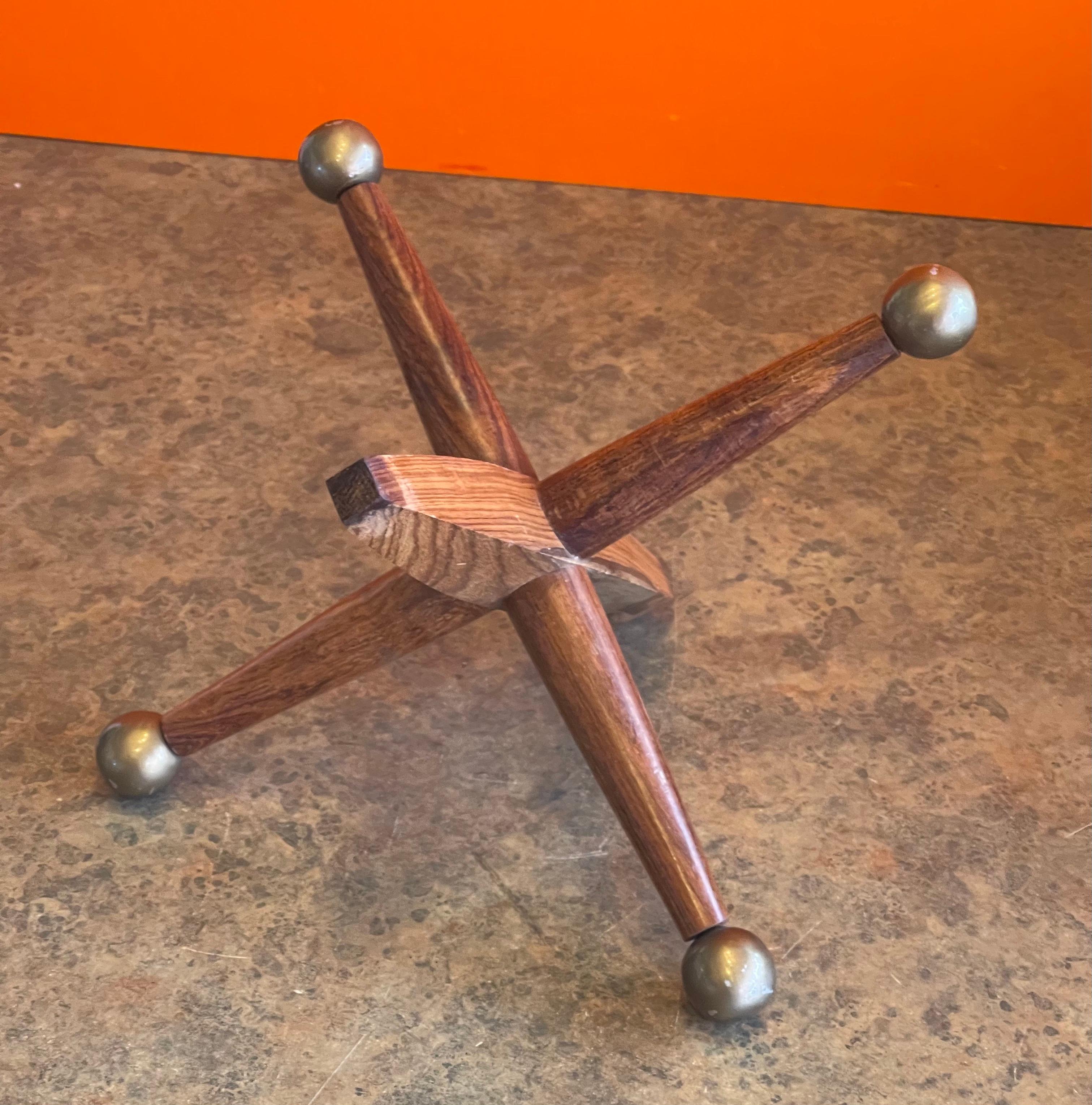 Cast Set of Three Large Wood & Brass Atomic Jacks / Jax