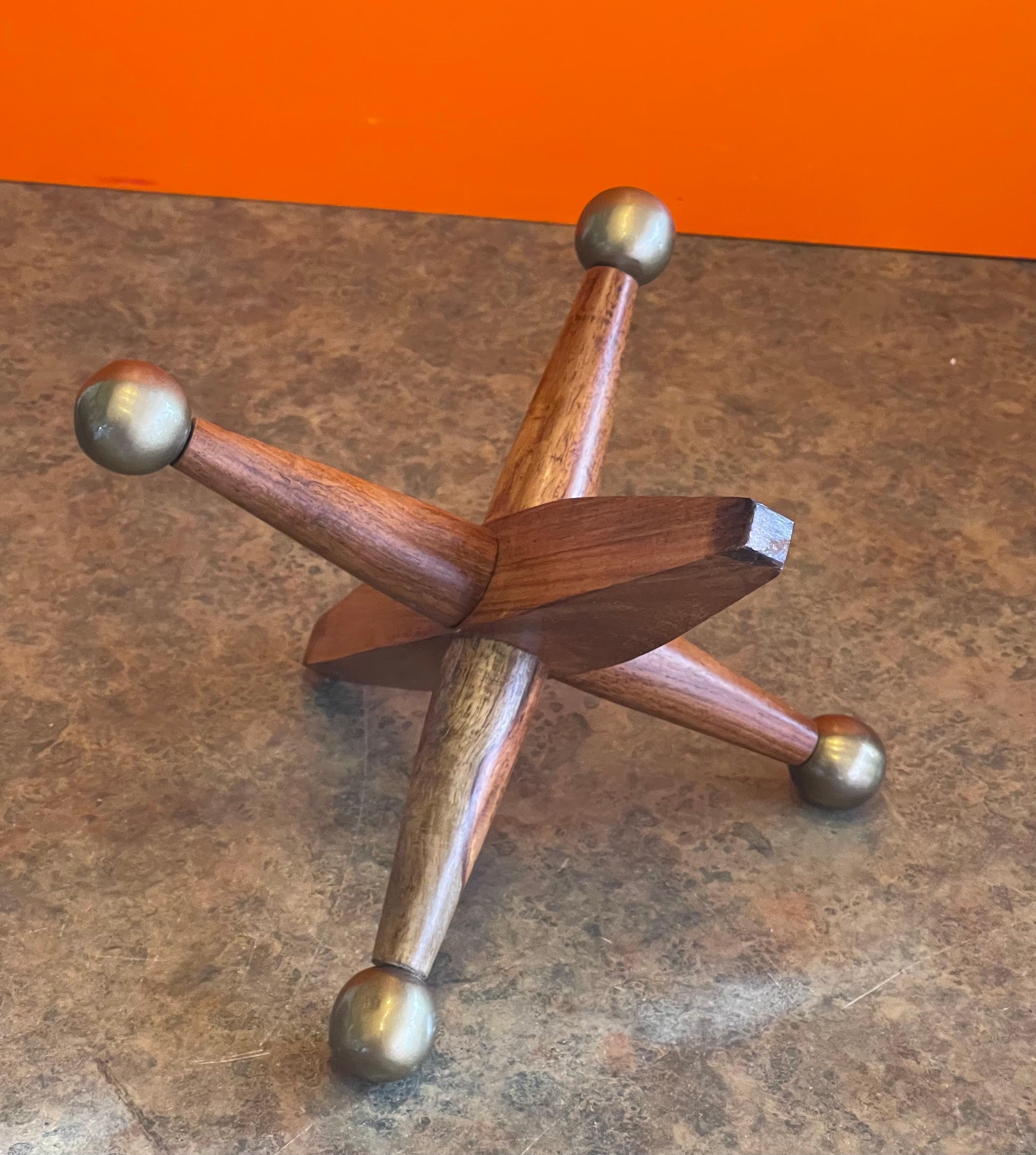 Set of Three Large Wood & Brass Atomic Jacks / Jax In Good Condition In San Diego, CA