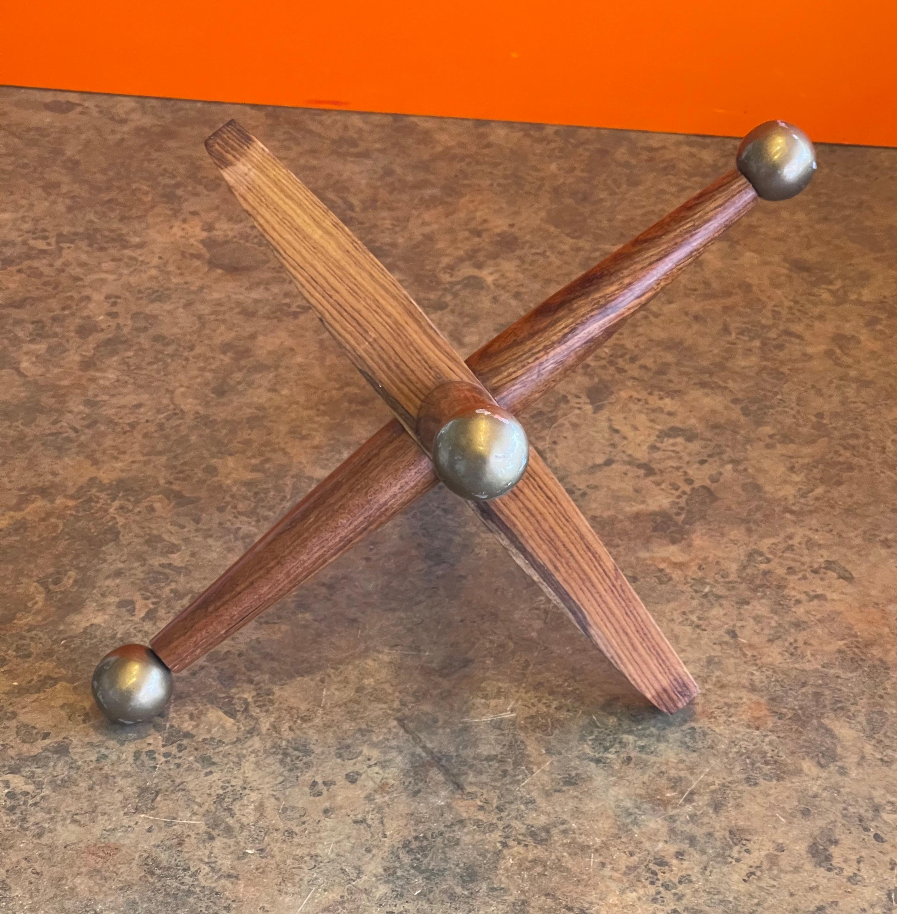 20th Century Set of Three Large Wood & Brass Atomic Jacks / Jax