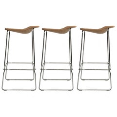 Set of Three Last Minute Stitched Leather & Steel Bar Stools, Patricia Urquiola