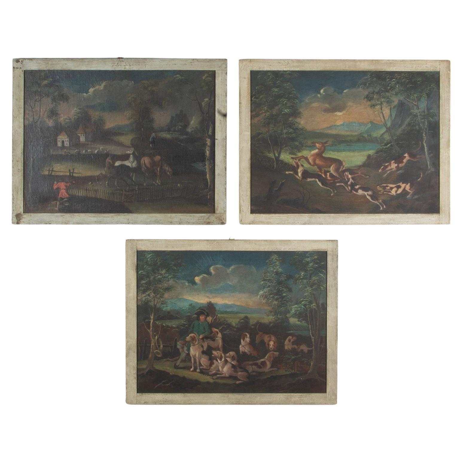 Set of Three Late 18th Century Dutch Oil on Canvas of Rural Scenes