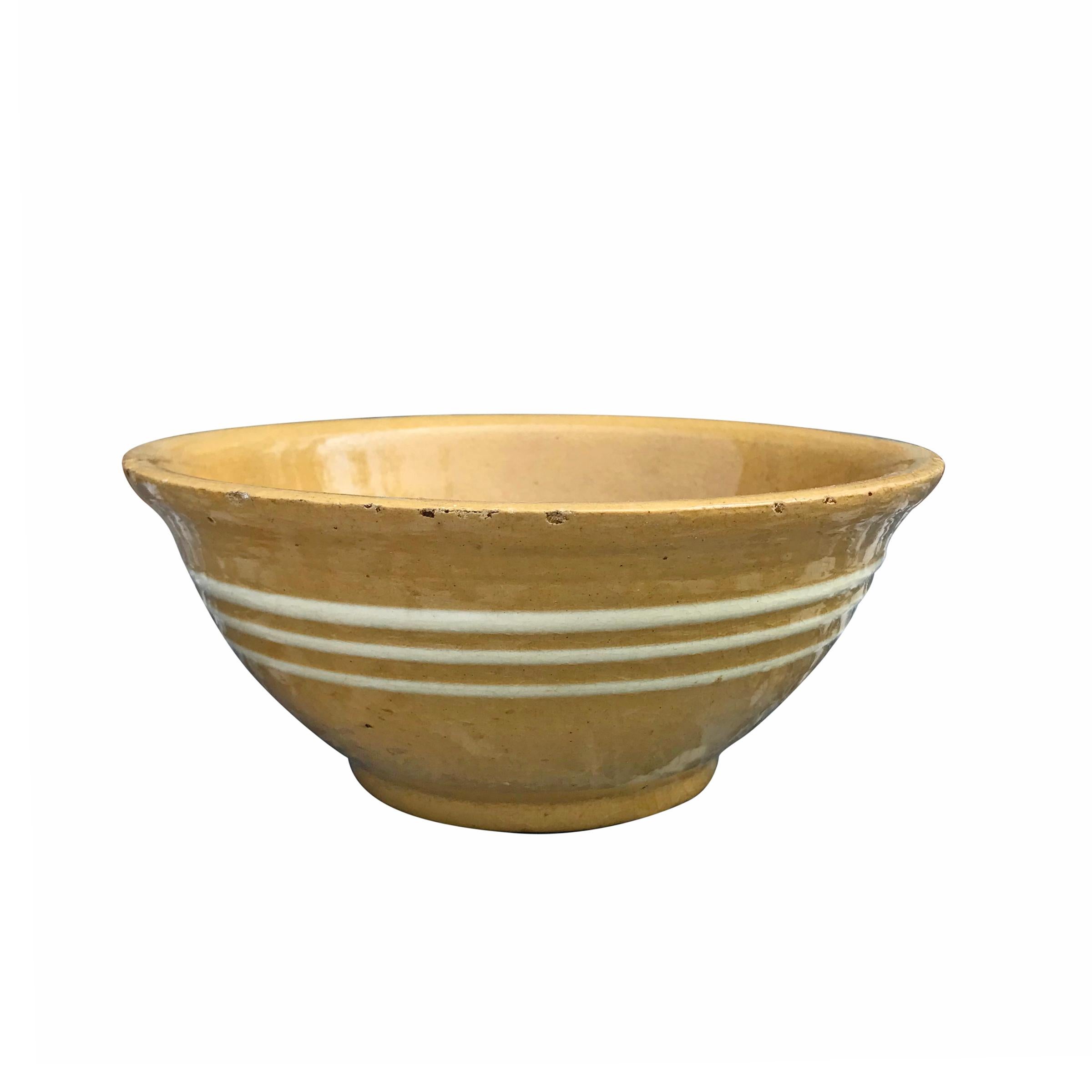 American Set of Three Late 19th Century Yellow Ware Mixing Bowls