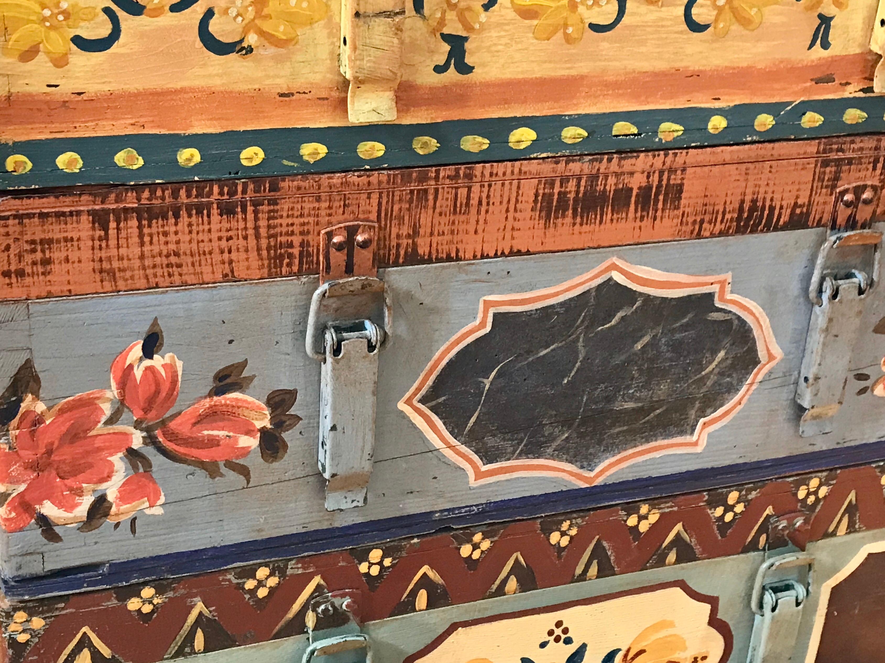 American Set of Three Late 19th Century Hand Painted Folk Art Blanket Chests