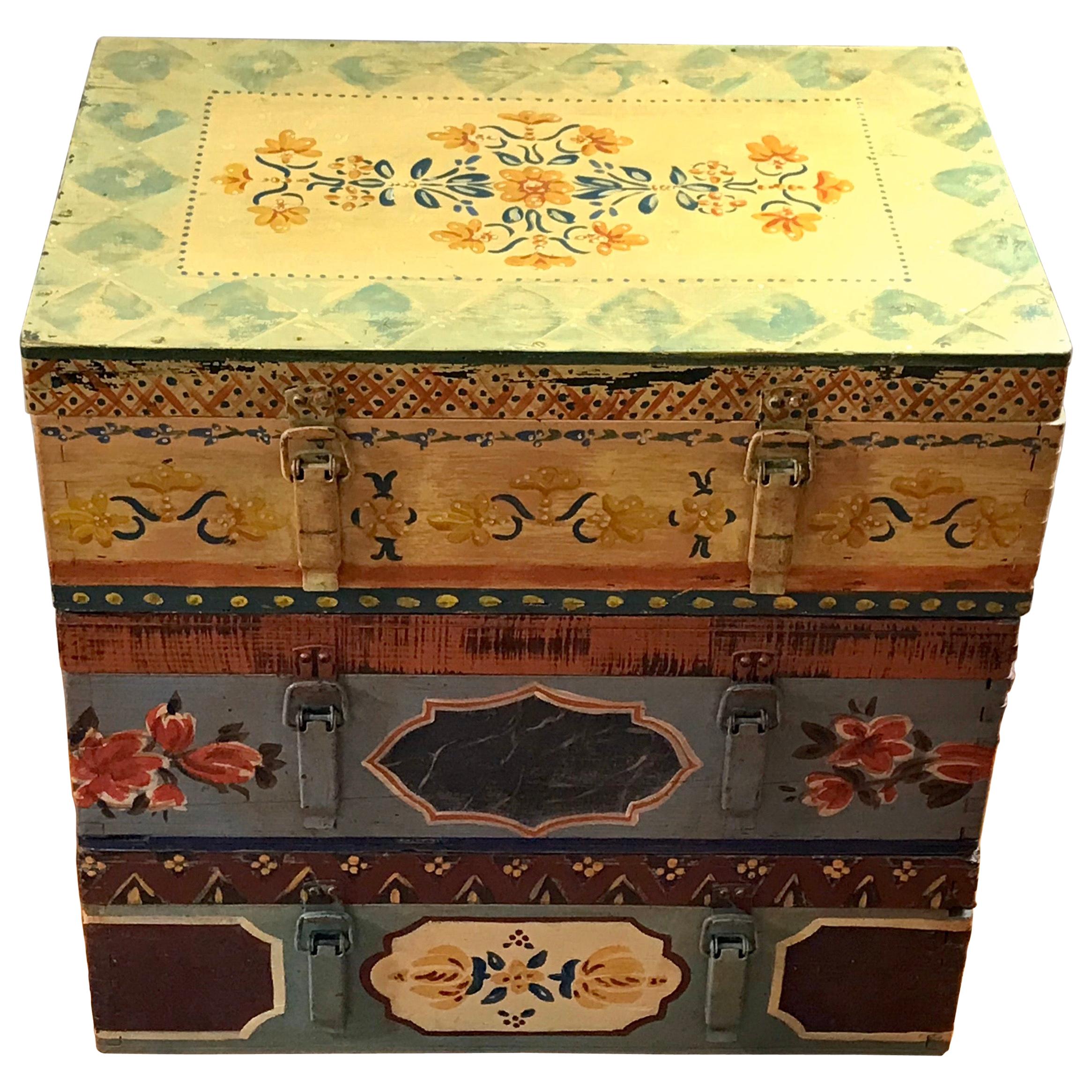 Set of Three Late 19th Century Hand Painted Folk Art Blanket Chests