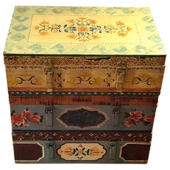 Set of Three Late 19th Century Hand Painted Folk Art Blanket Chests