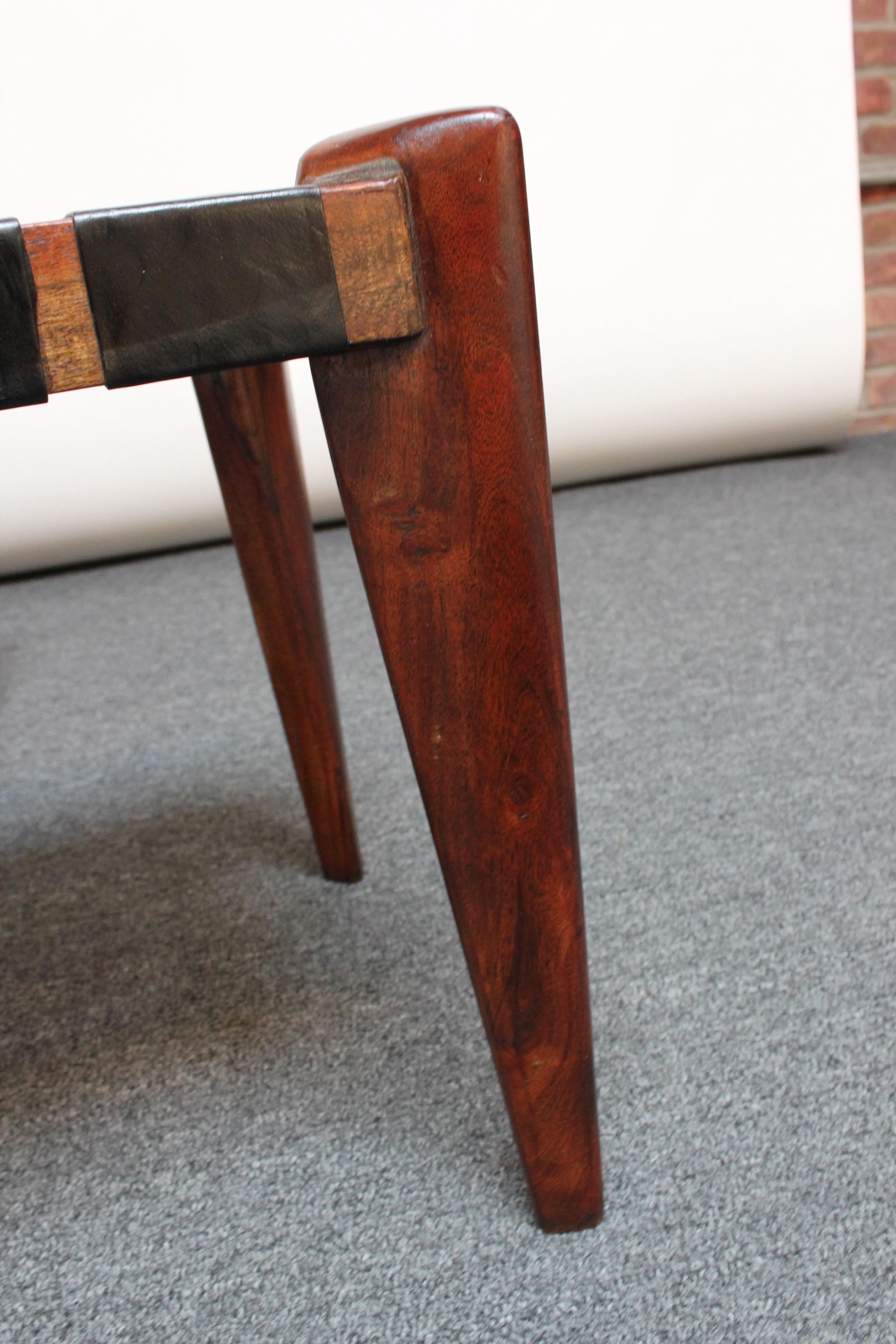 Set of Three Leather and Solid Stained Teak Stools by Edmond Spence For Sale 4