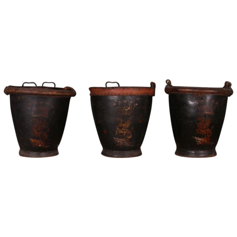 Set of Three Leather Fire Buckets at 1stDibs