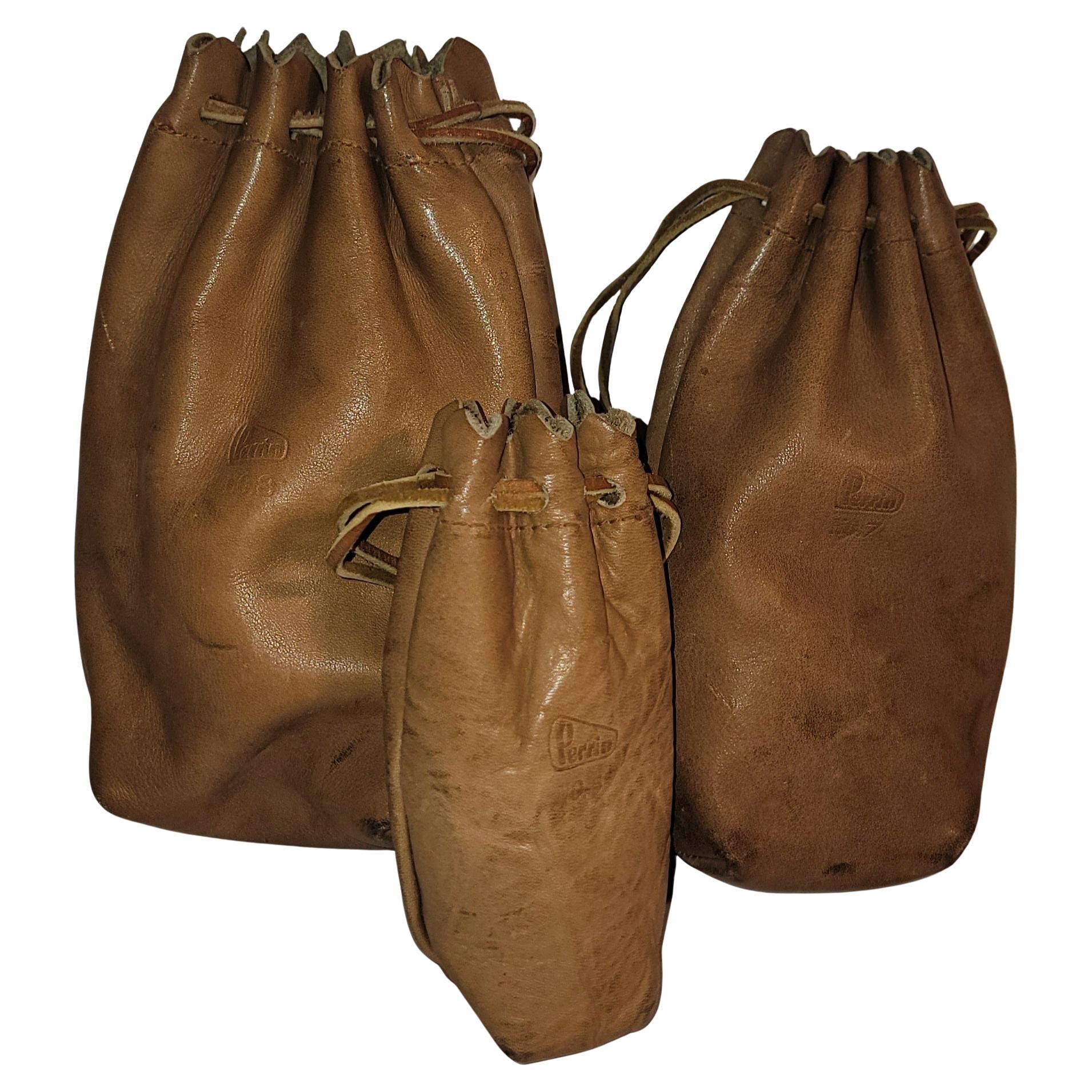 Set of Three Leather Pouches /Bags For Sale