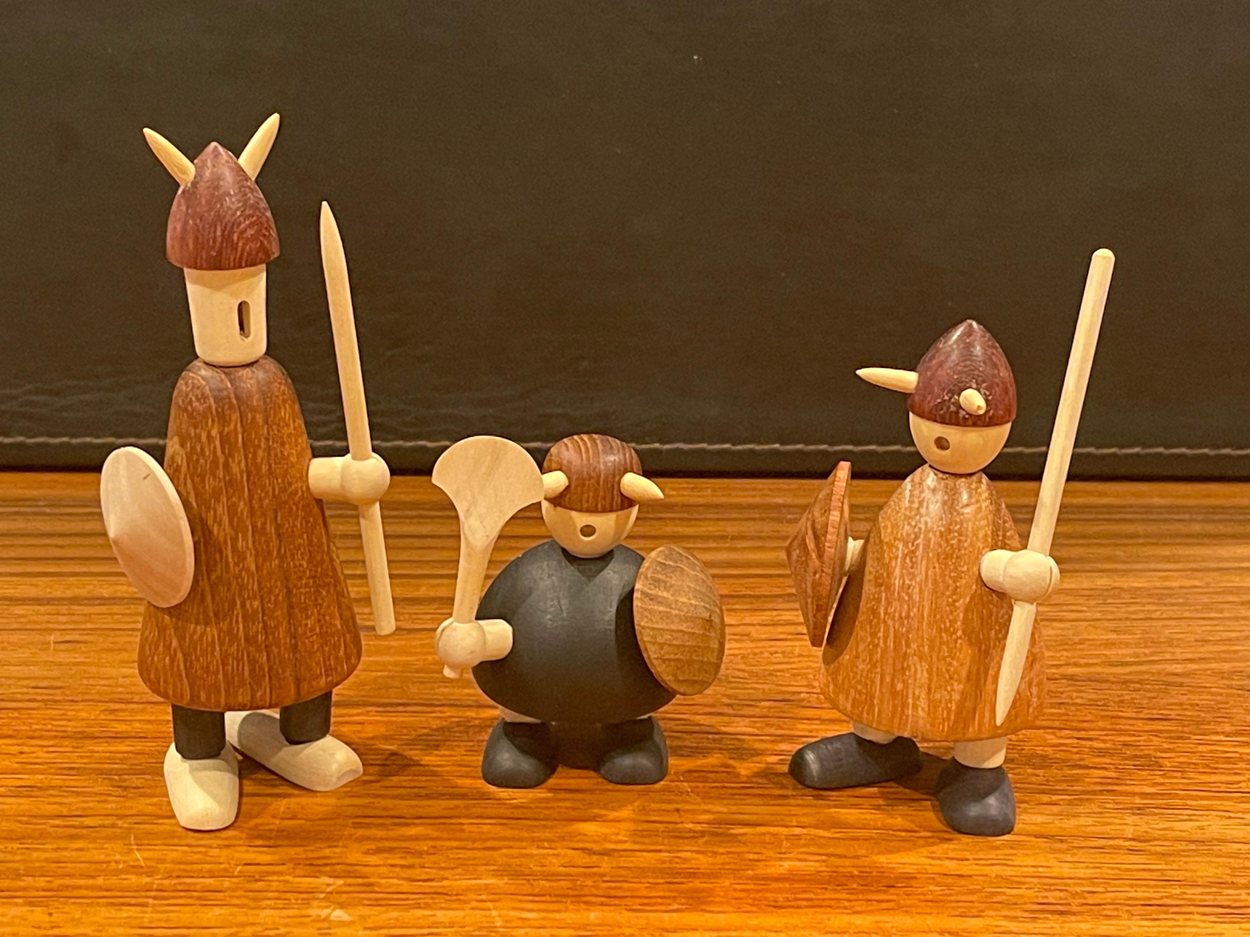 Wood Set of Three Like New Mid-Century Danish Vikings Figures w/ Box by Jacob Jensen