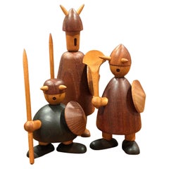 Set of Three Like New Mid-Century Danish Vikings Figures w/ Box by Jacob Jensen